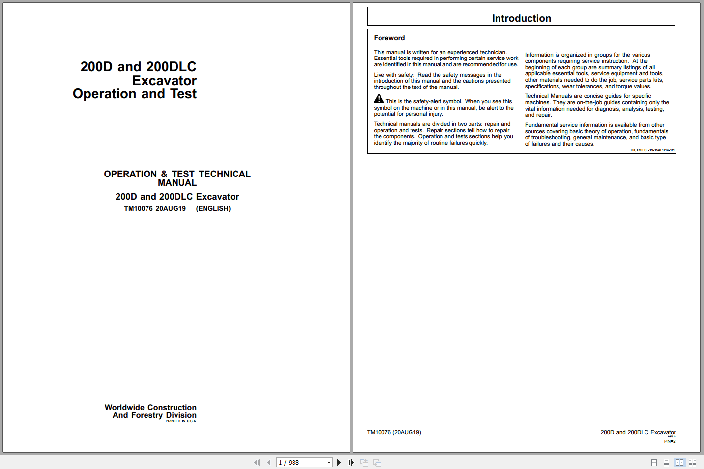 John Deere 200D 200DLC Excavator Operation Test Manual TM10076 (1)