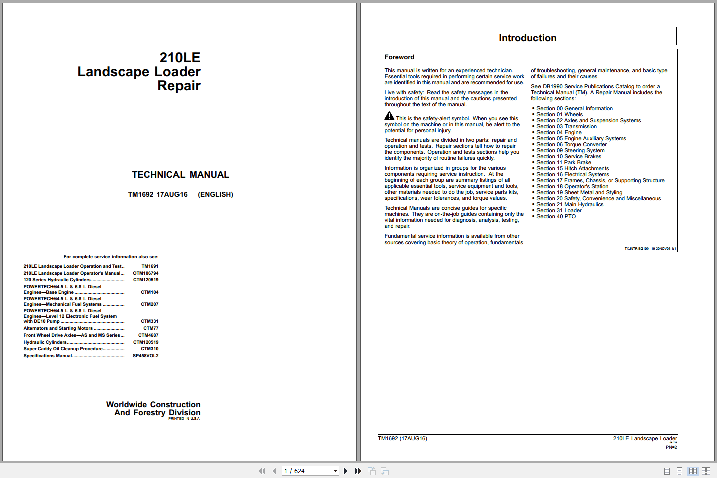 John Deere 210LE Landscape Loader Repair Technical Manual TM1692 (1)