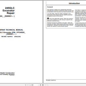 John Deere 245GLC Excavator Repair Technical Manual TM12663 2018 (1)