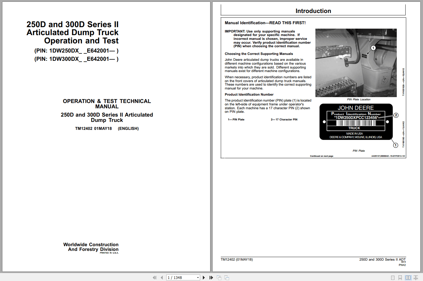 John Deere 250D 300D Series II Articulated Dump Trucks Operation Test Manual TM12402 (1)