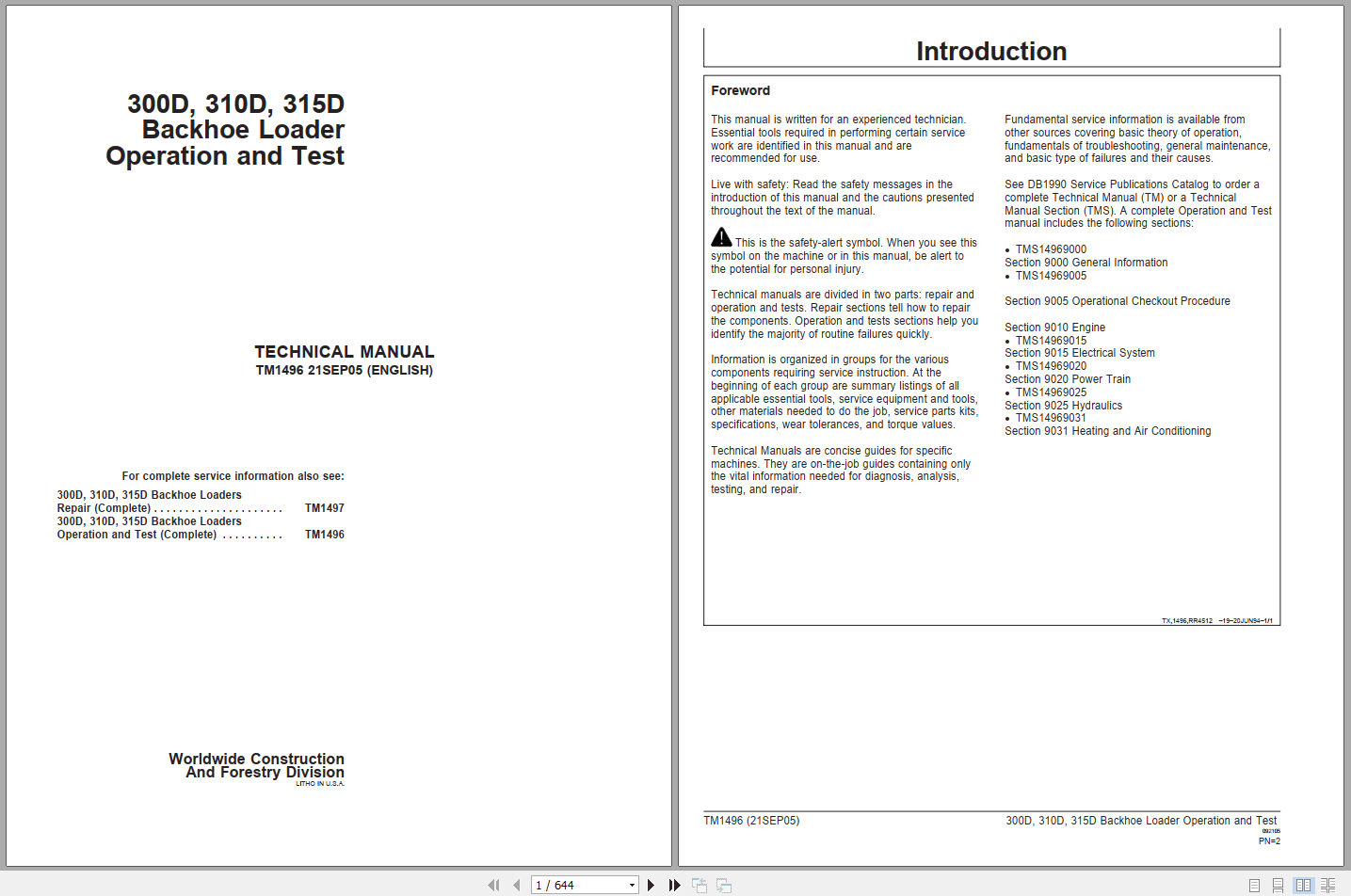 John Deere 300D 310D 315D Backhoe Loader Operation Test Manual TM1496 (1)