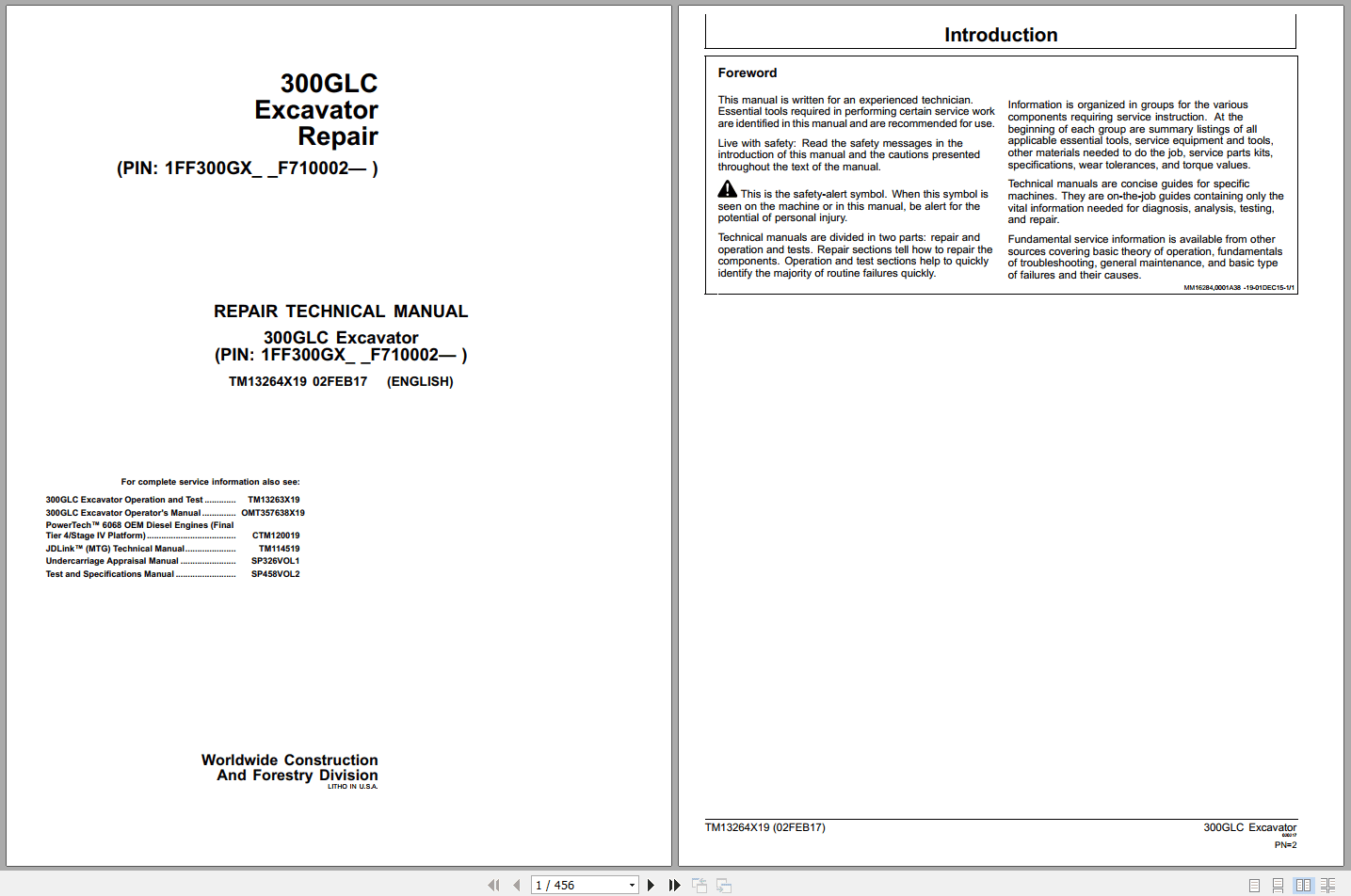 John Deere 300GLC Excavator Repair Technical Manual TM13264X19 2017 (1)