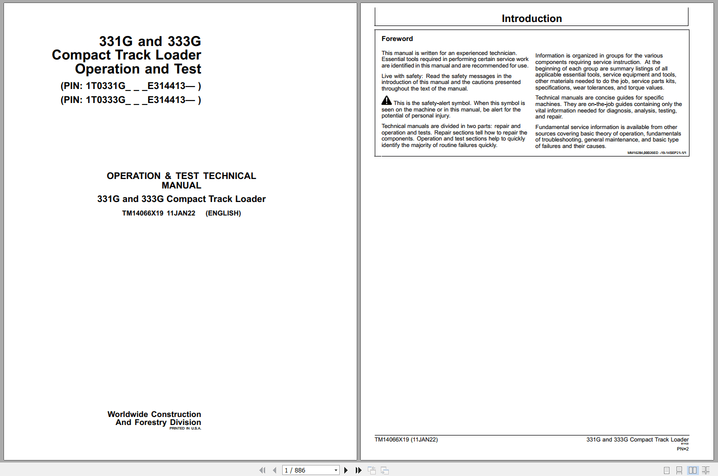 John Deere 331G 333G Compact Track Loader Operation Test Manual TM14066X19 (1)
