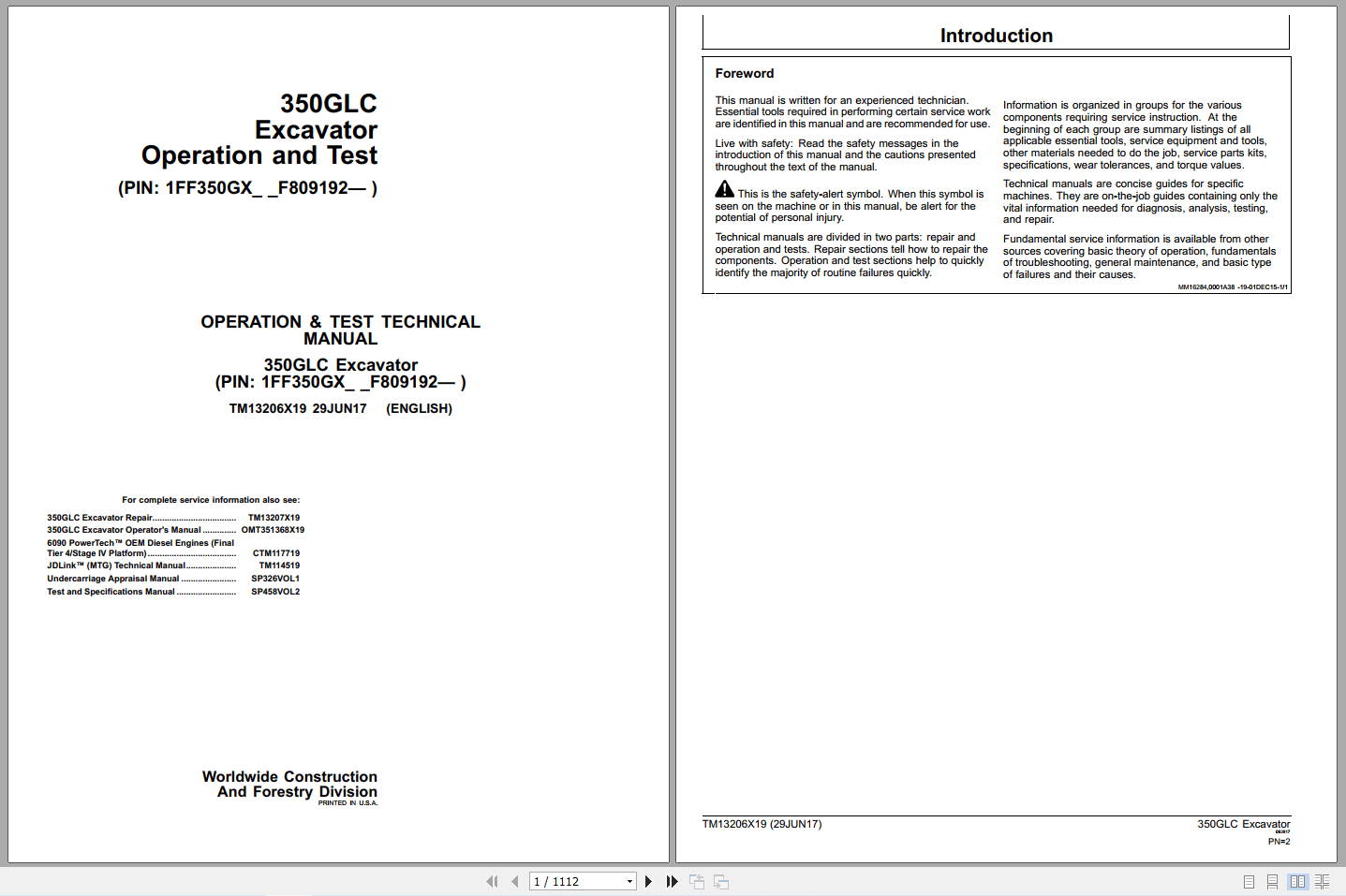 John Deere 350GLC Excavator Operation Test Manual TM13206X19 (1)
