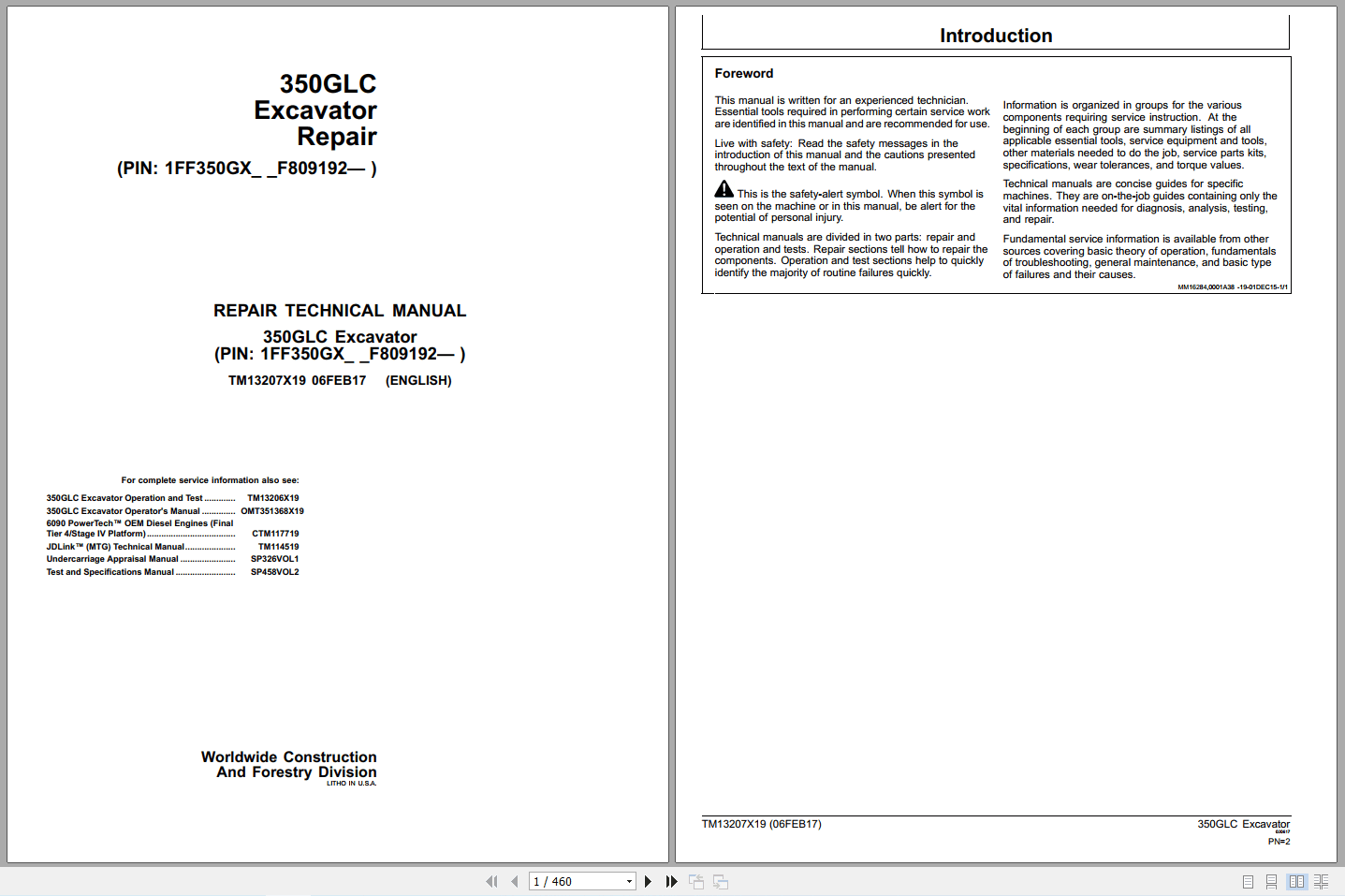 John Deere 350GLC Excavator Repair Technical Manual TM13207X19 (1)