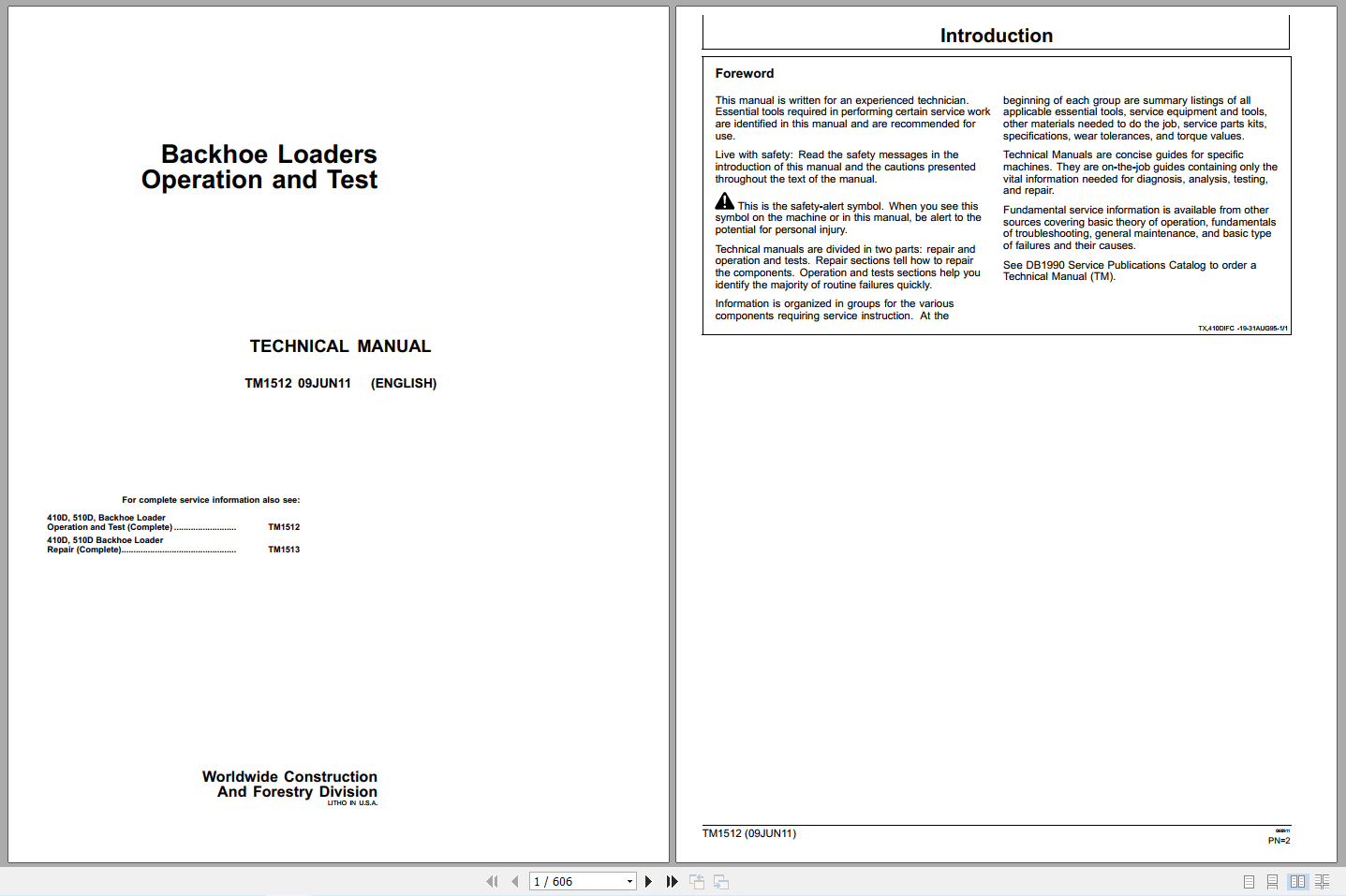 John Deere 410D 510D Backhoe Loader Operation Technical Manual TM1512 (1)