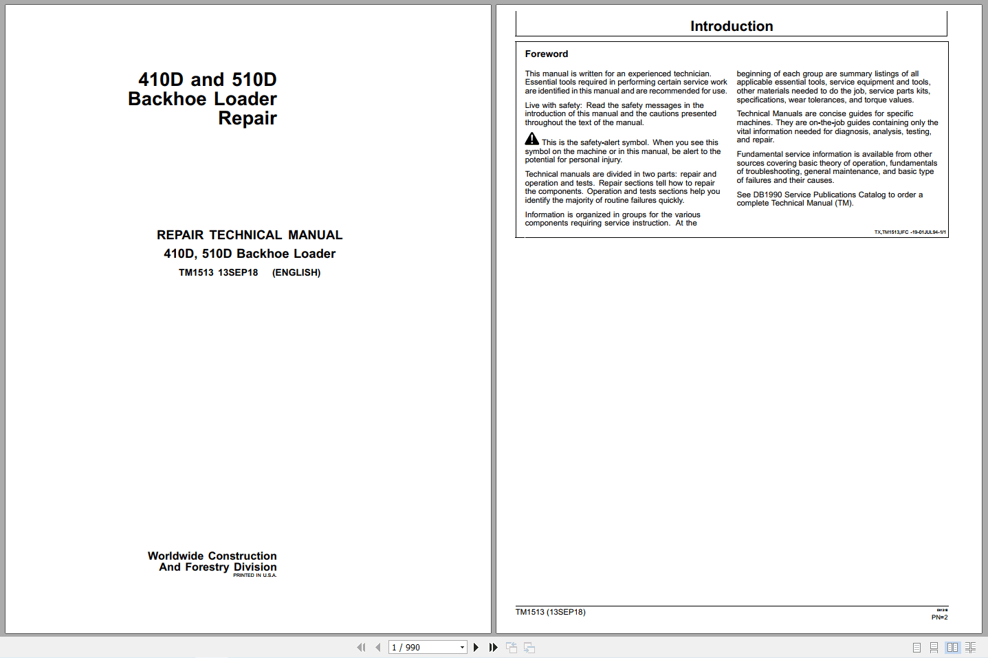 John Deere 410D 510D Backhoe Loader Repair Technical Manual TM1513 (1)