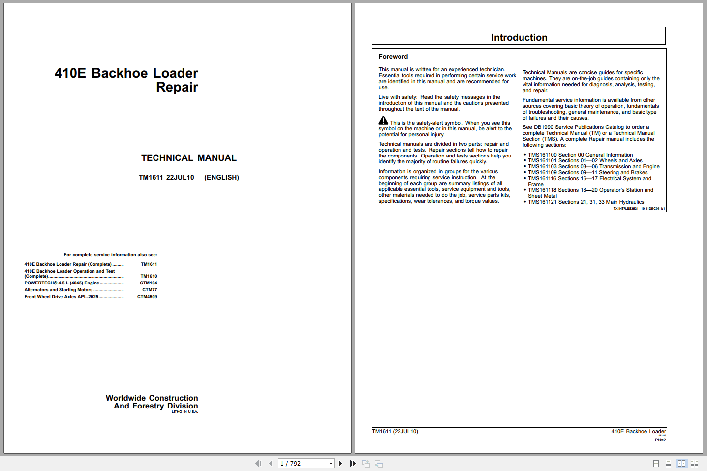 John Deere 410E Backhoe Loader Repair Technical Manual TM1611 (1)