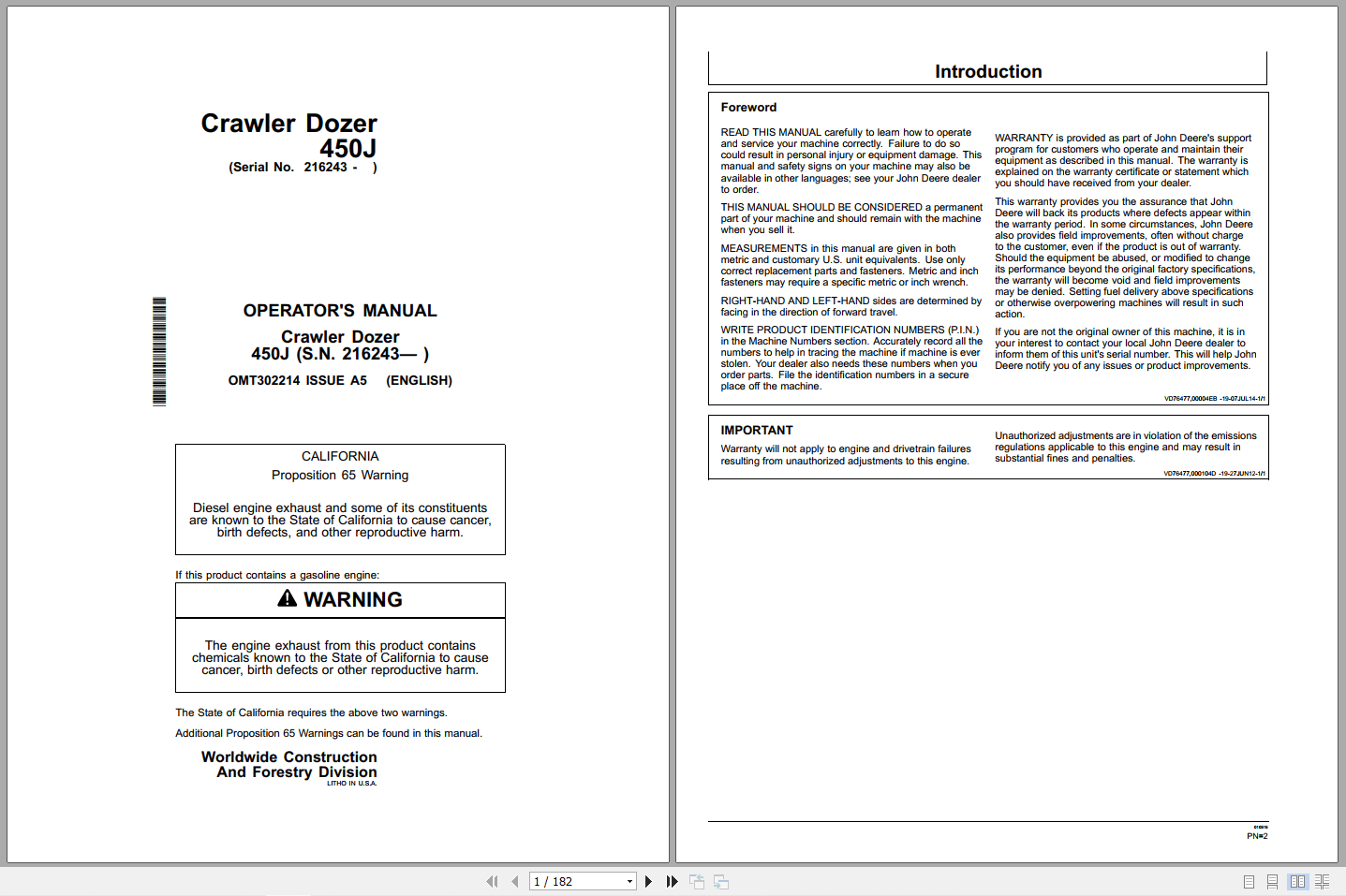 John Deere 450J Crawler Dozer Operators Manual OMT302214 A5 (1)