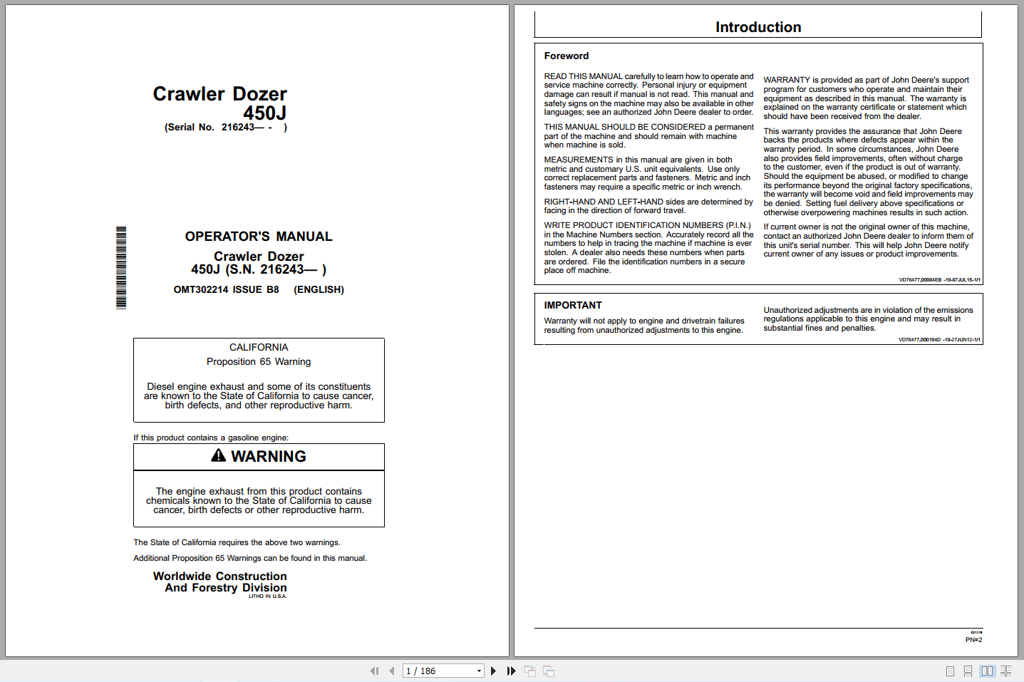 John Deere 450J Crawler Dozer Operators Manual OMT302214 B8 (1)