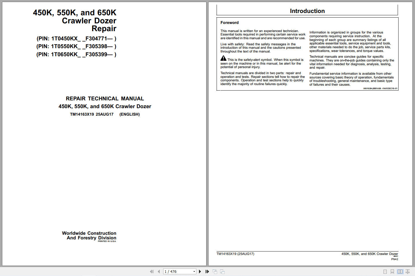 John Deere 450K 550K 650K Crawler Dozer Repair Technical Manual TM14163X19 2017 (1)