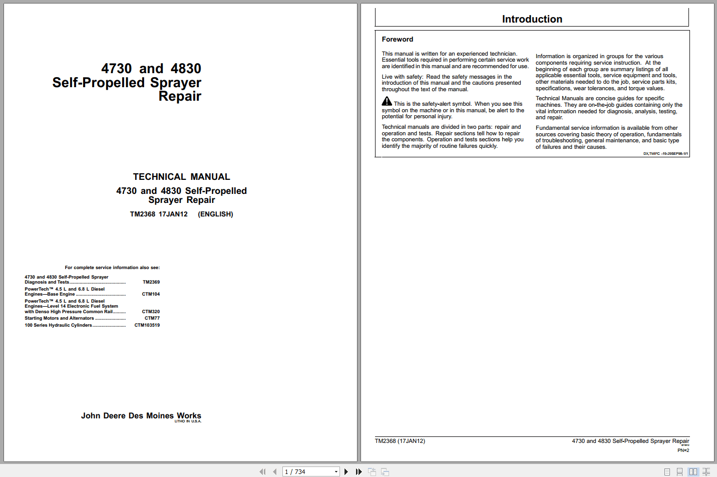 John Deere 4730 4830 Self Propelled Sprayer Repair Technical Manual TM2368 (1)