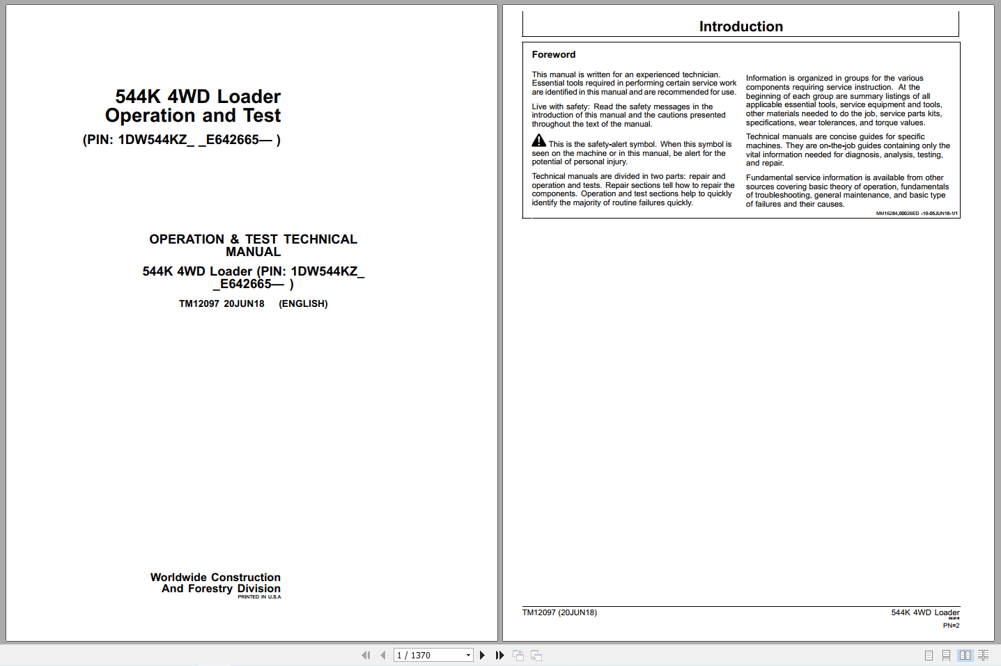 John Deere 544K 4WD Loader Operation Test Manual TM12097 2018 (1)