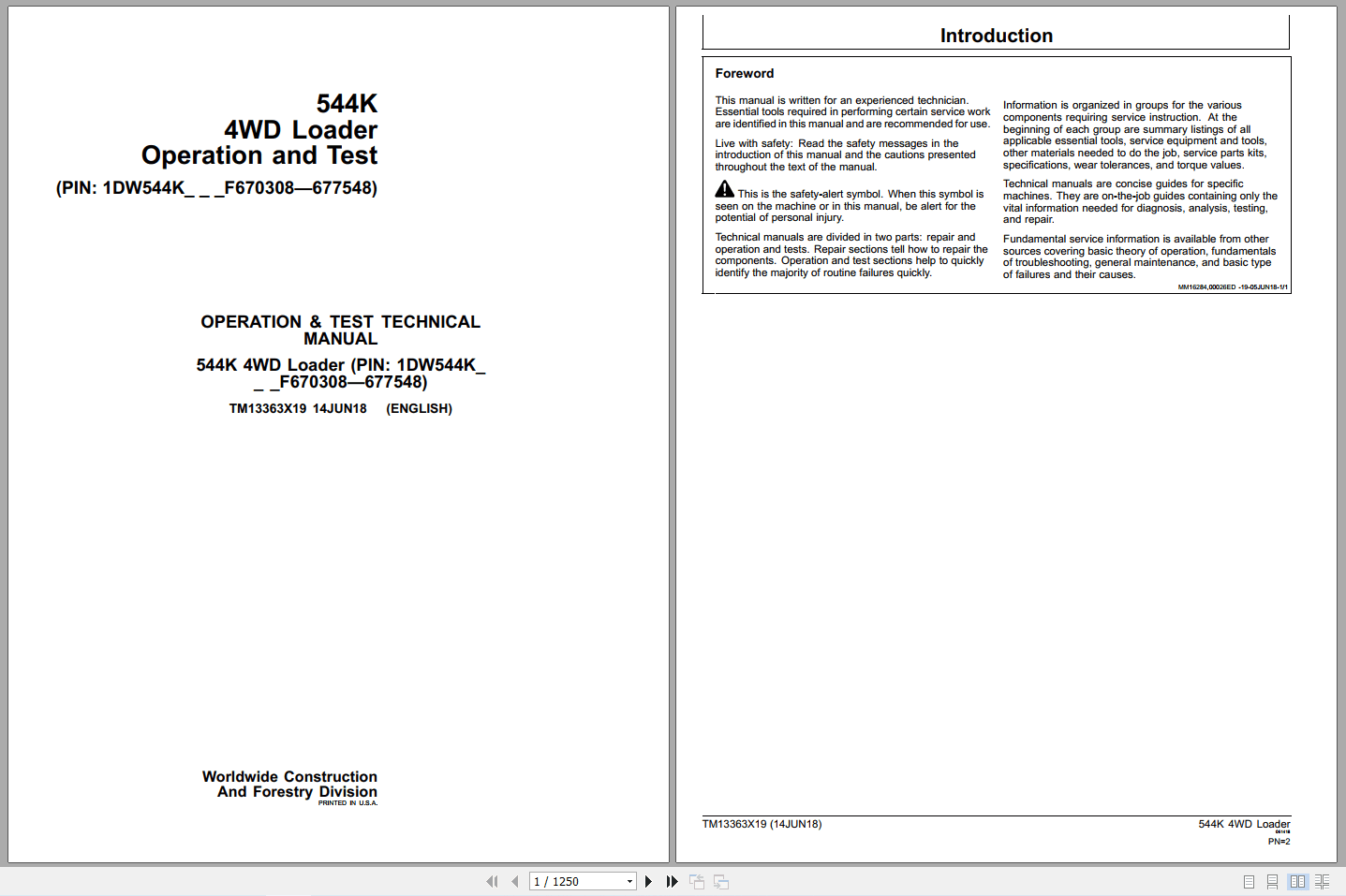 John Deere 544K 4WD Loader Operation Test Manual TM13363X19 2018 (1)