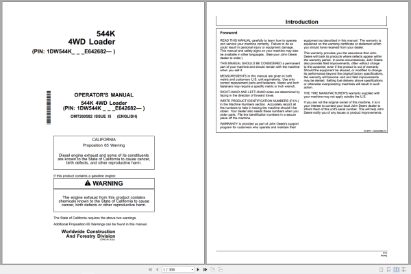 John Deere 544K 4Wd Loader Operators Manual Omt260582 (1)
