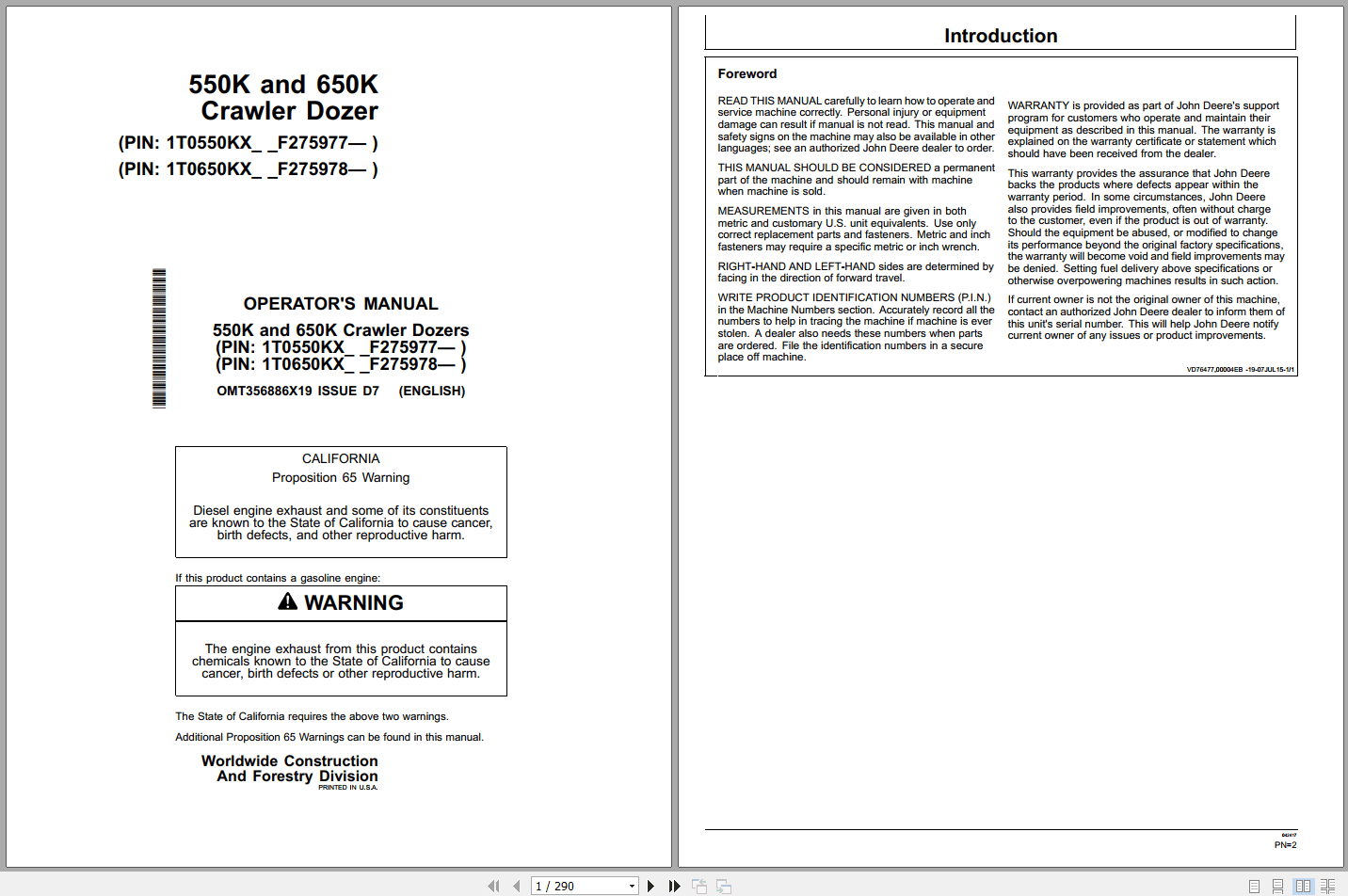 John Deere 550K 650K Crawler Dozer Operators Manual OMT356886X19 (1)