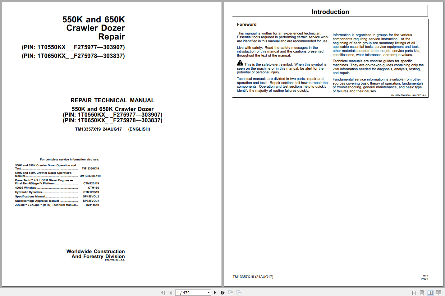 John Deere 550K 650K Crawler Dozer Repair Technical Manual TM13357X19 (1)