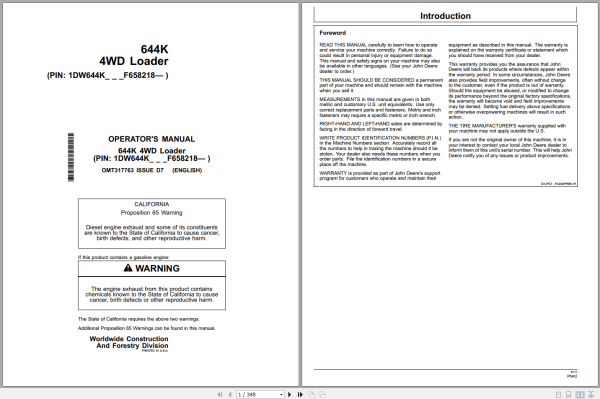 John Deere 644K 4Wd Loader Operators Manual Omt317763 (1)