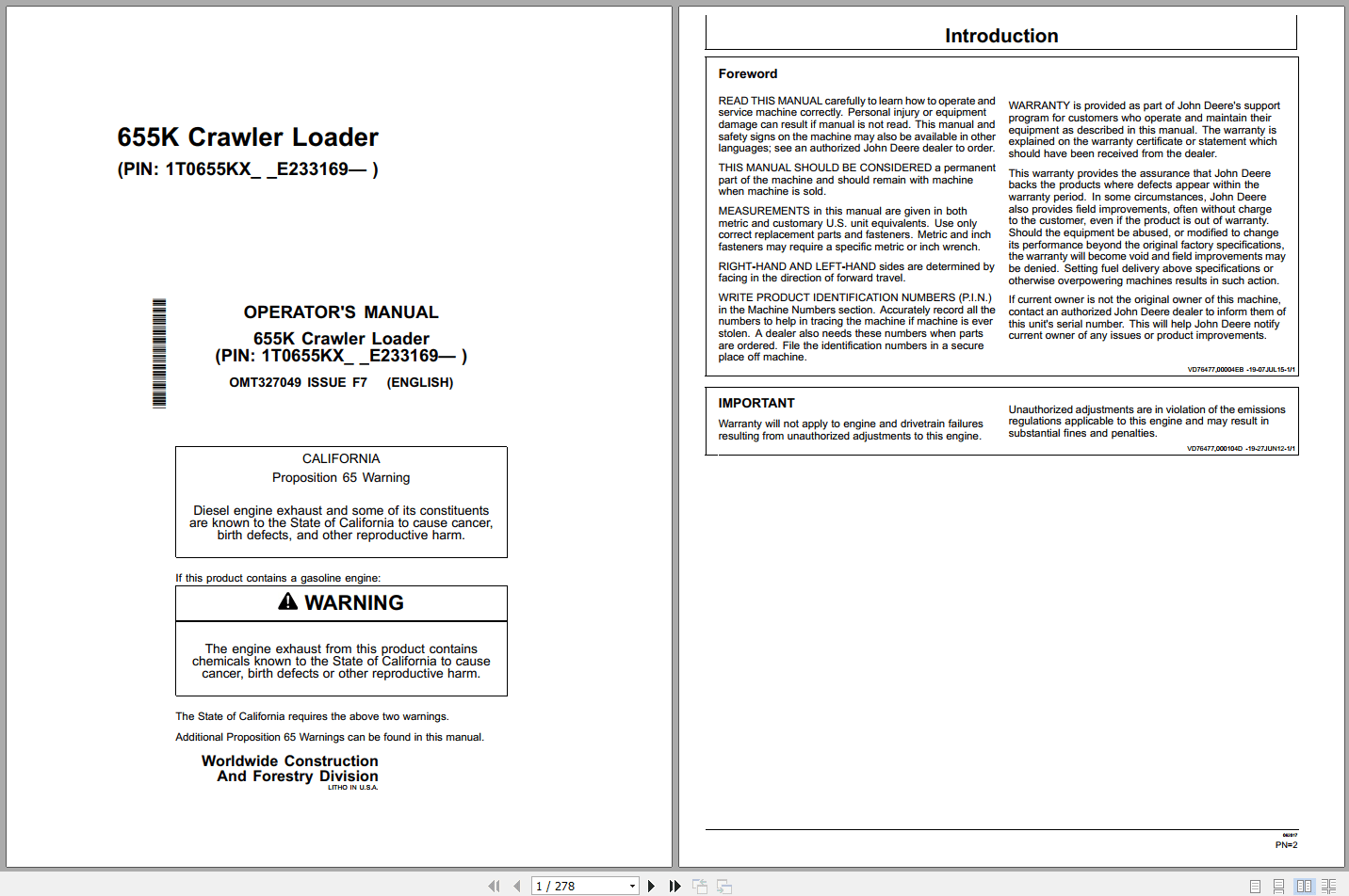 John Deere 655K Crawler Loader Operators Manual OMT327049 (1)