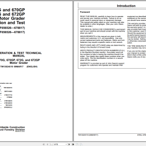 John Deere 670G 670GP 672G 672GP Motor Grader Operation Test Manual TM13024X19 (1)