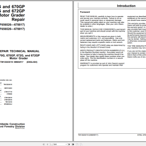 John Deere 670G 670GP 672G 672GP Motor Graders Repair Technical Manual TM13025X19 (1)