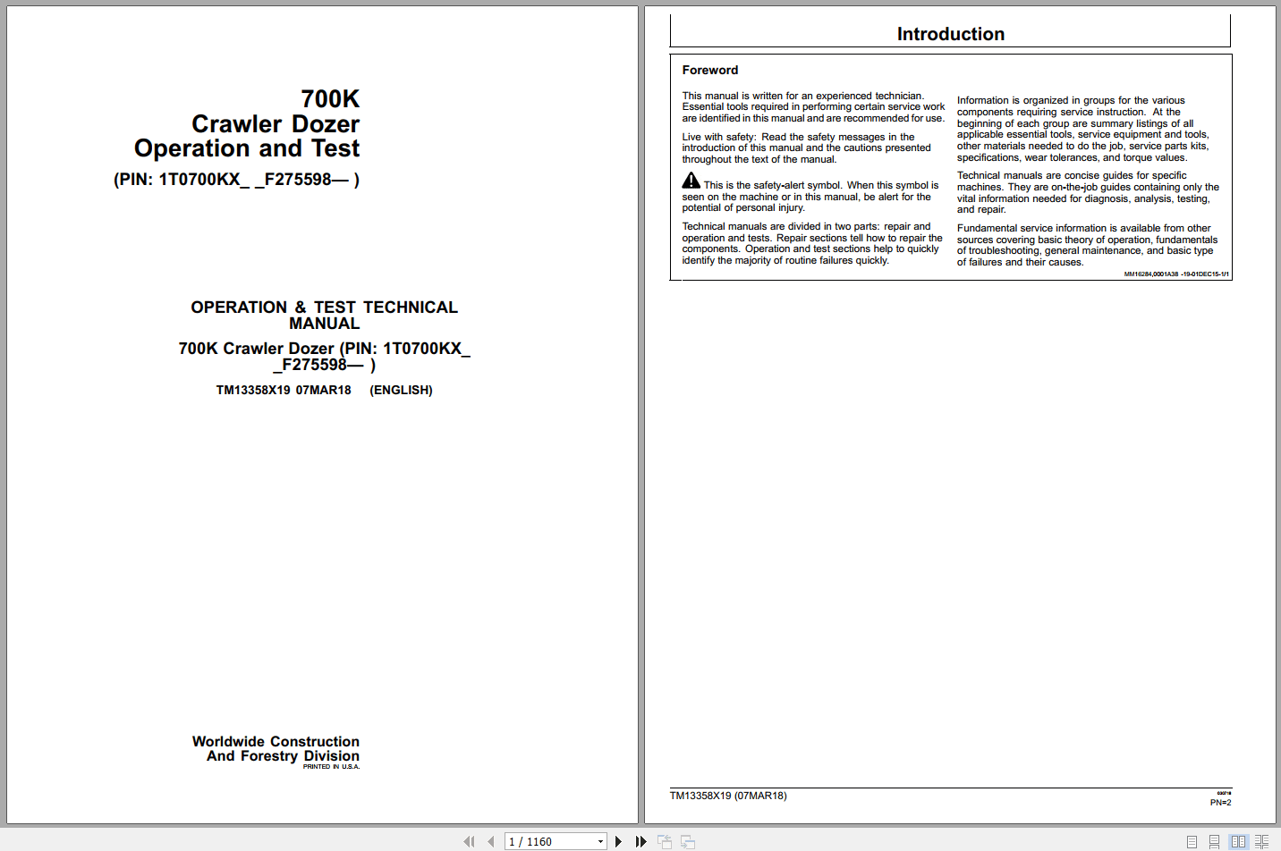 John Deere 700K Crawler Dozer Operation Test Manual TM13358X19 2018 (1)