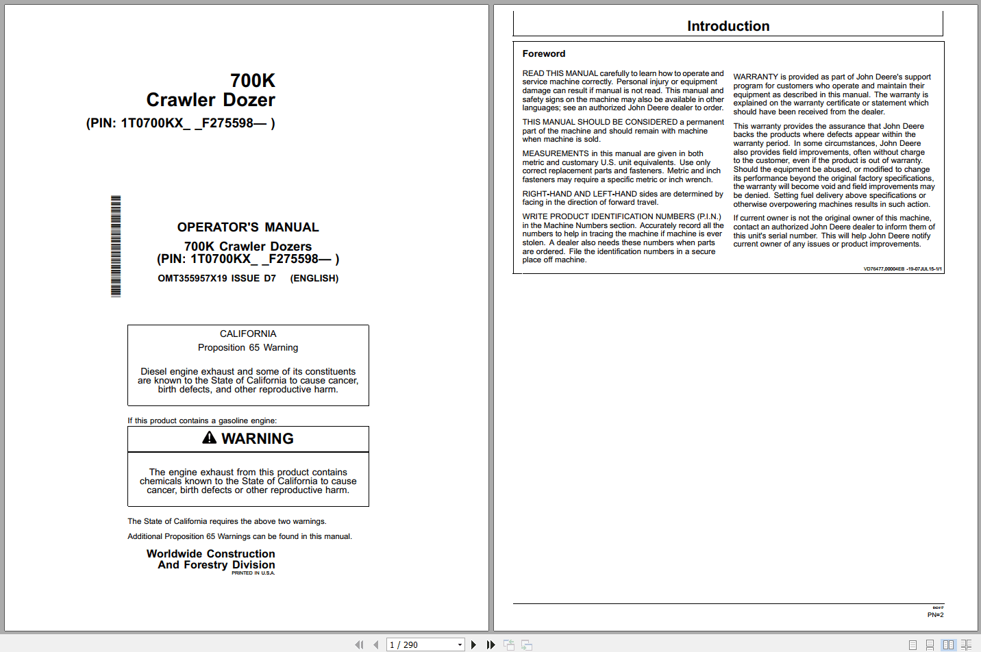 John Deere 700K Crawler Dozer Operators Manual OMT355957X19 (1)