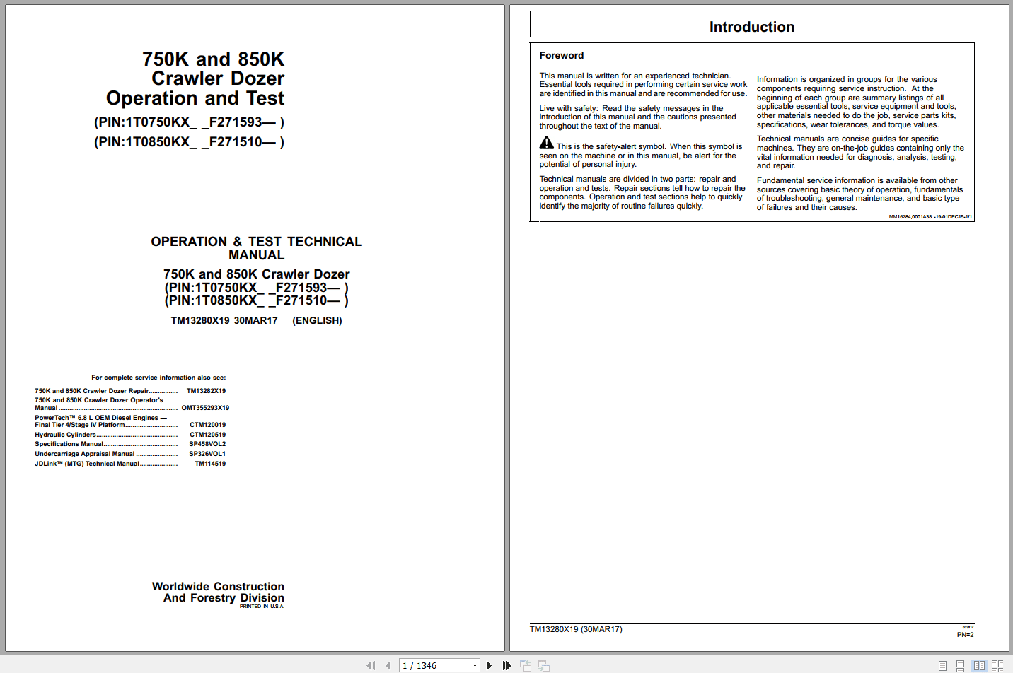 John Deere 750K 850K Crawler Dozer Operation Test Manual TM13280X19 (1)