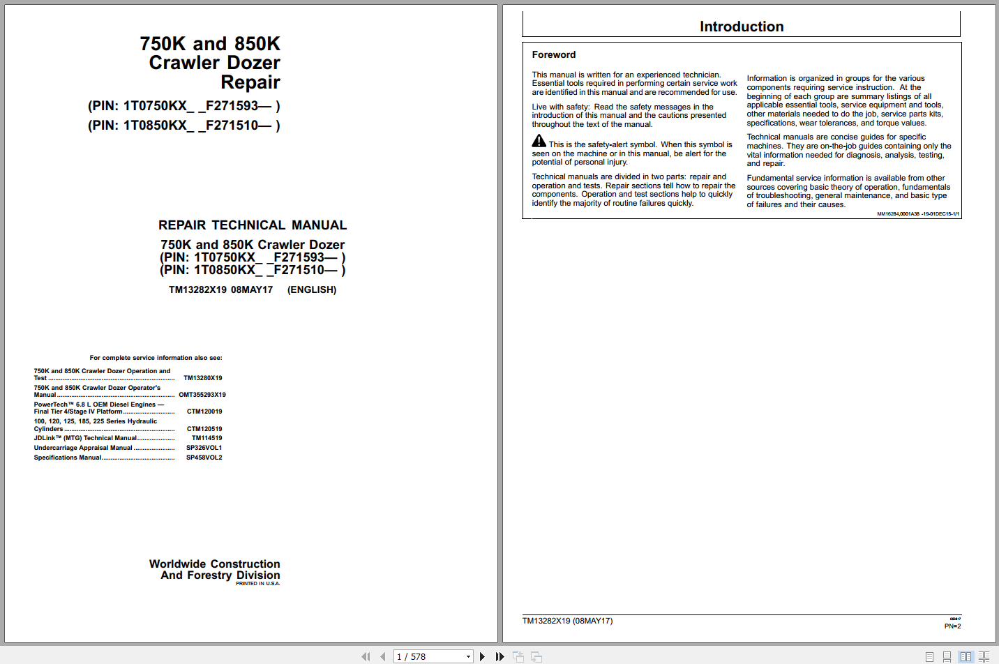 John Deere 750K 850K Crawler Dozer Repair Technical Manual TM13282X19 2017 (1)