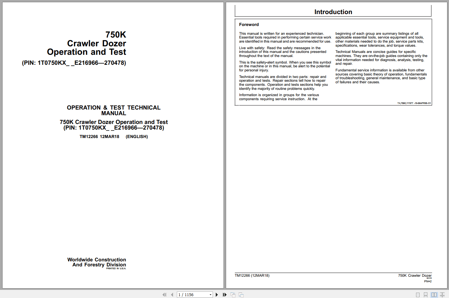 John Deere 750K Crawler Dozer Operation Test Manual TM12266 (1)