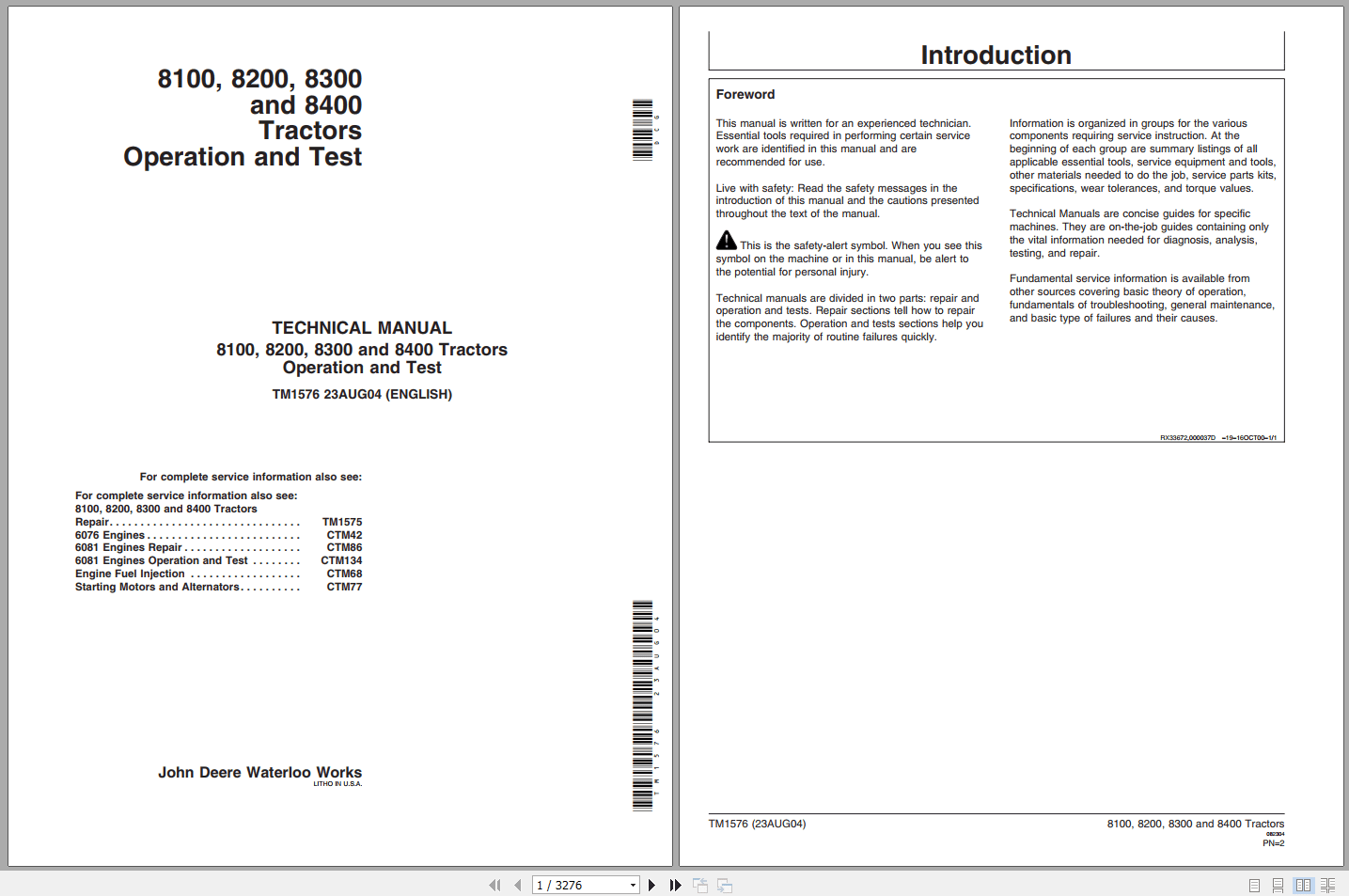 John Deere 8100 8200 8300 8400 Tractors Operation Test Manual TM1576 (1)