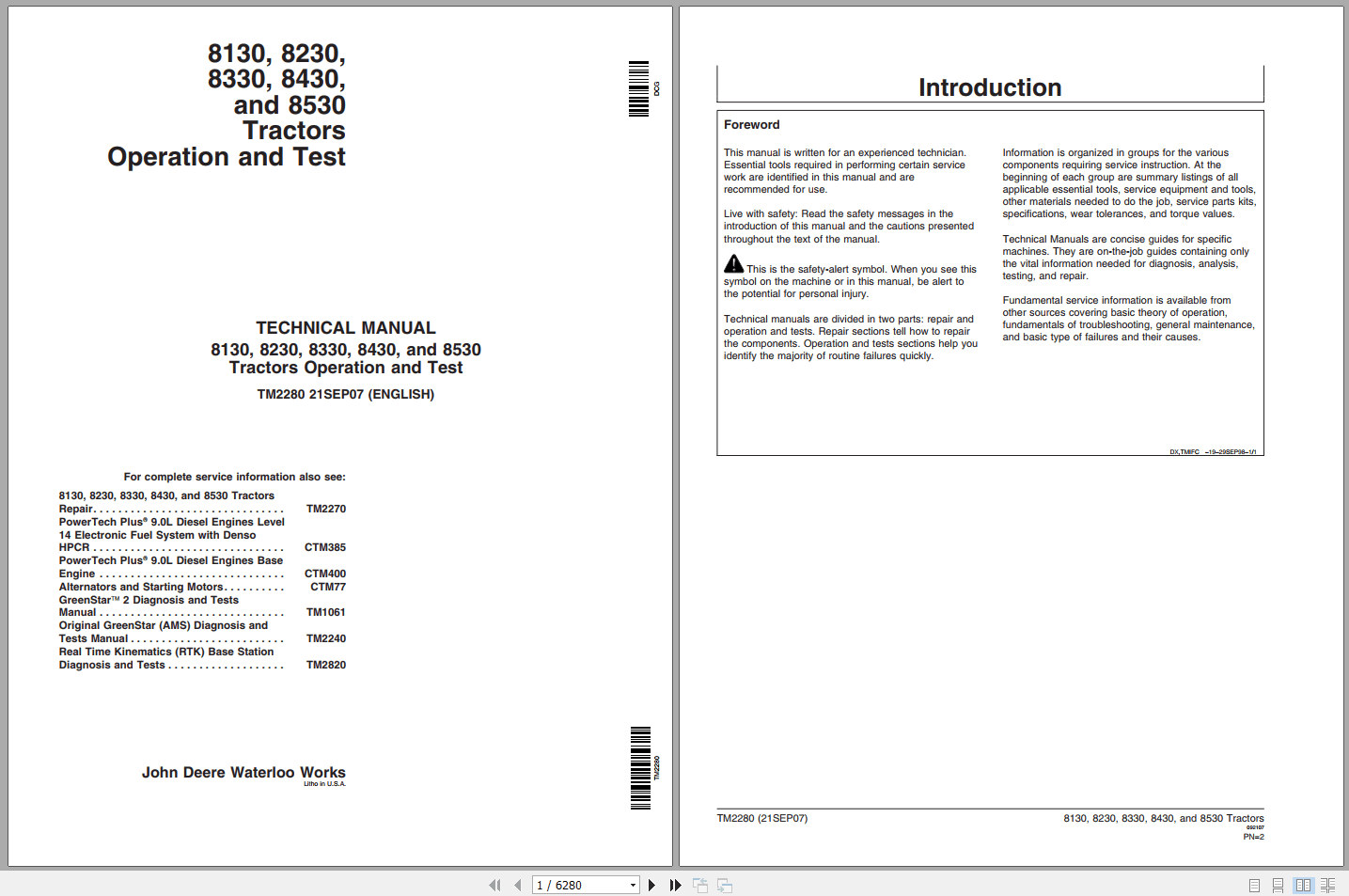 John Deere 8130 8230 8330 8430 8530 Tractor Operation Test Manual TM2280 (1)