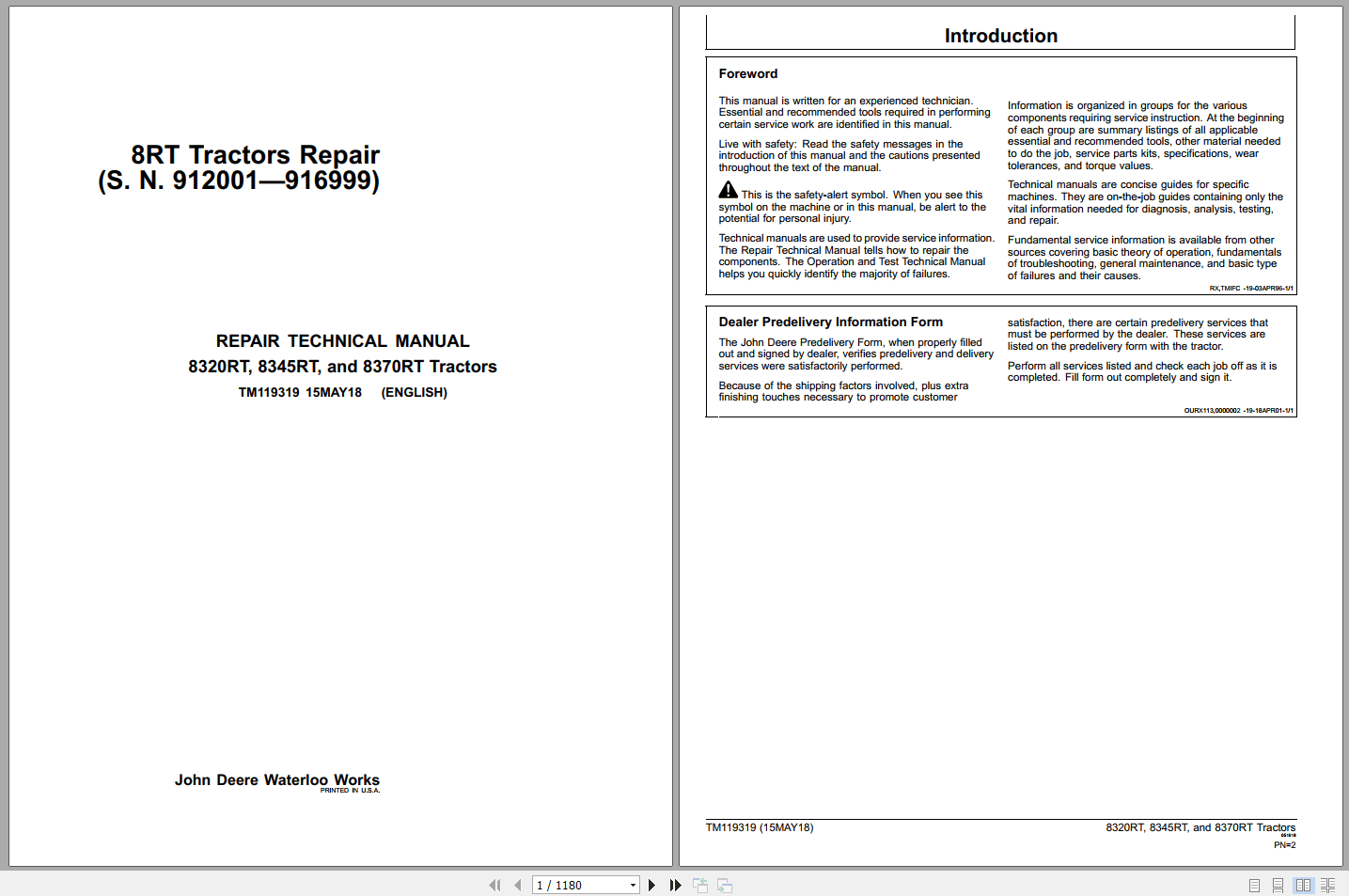 John Deere 8320RT 8345RT 8370RT Tractors Repair Technical Manual TM119319 (1)