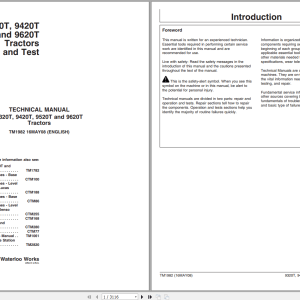 John Deere 9320T 9420T 9520T 9620T Tractor Operation Test Manual TM1982 (1)