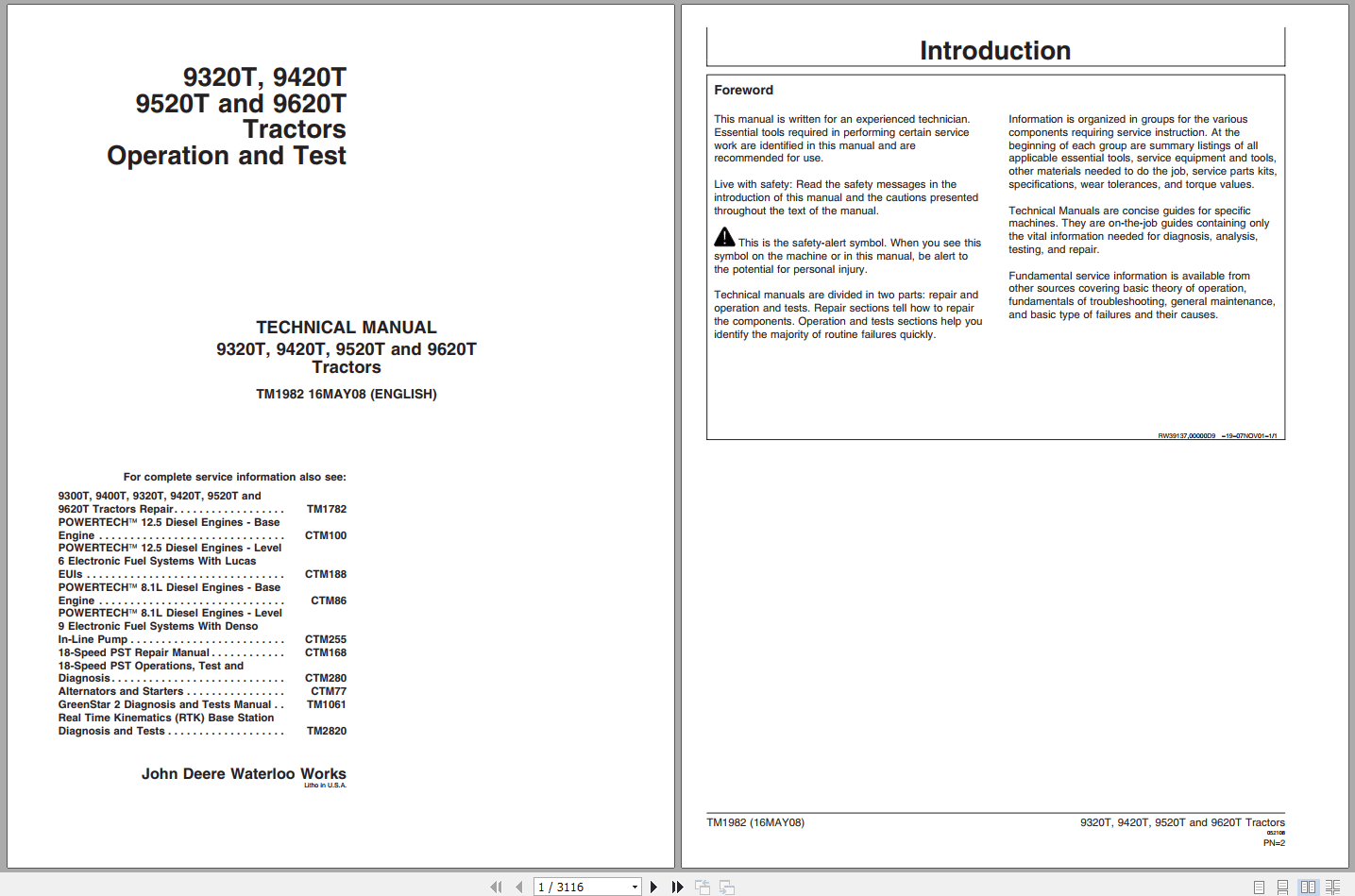 John Deere 9320T 9420T 9520T 9620T Tractor Operation Test Manual TM1982 (1)