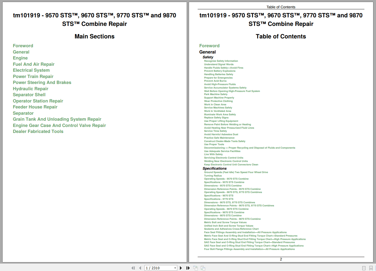 John Deere 9570STS 9670STS 9770STS 9870STS Combine Repair Technical Manual TM101919 (1)