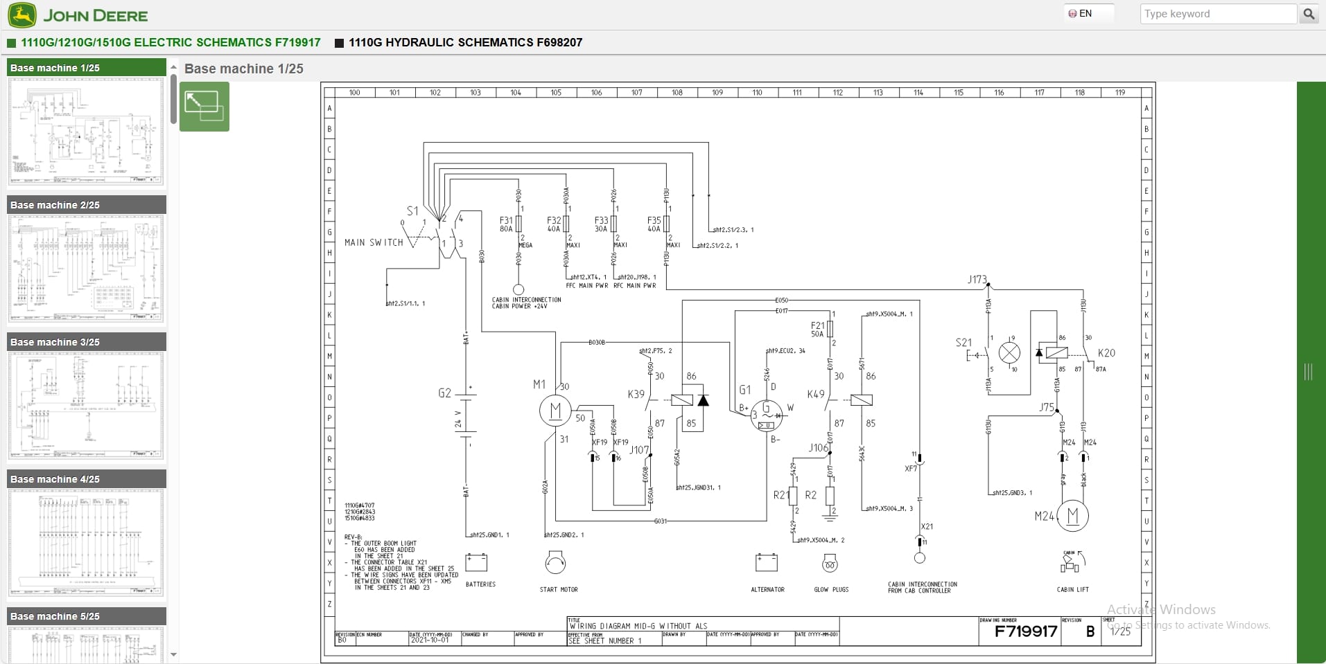 John Deere Forwarder 1110G RLC 1WJ1110G004838 Hydraulic Electrical Schematic (2)
