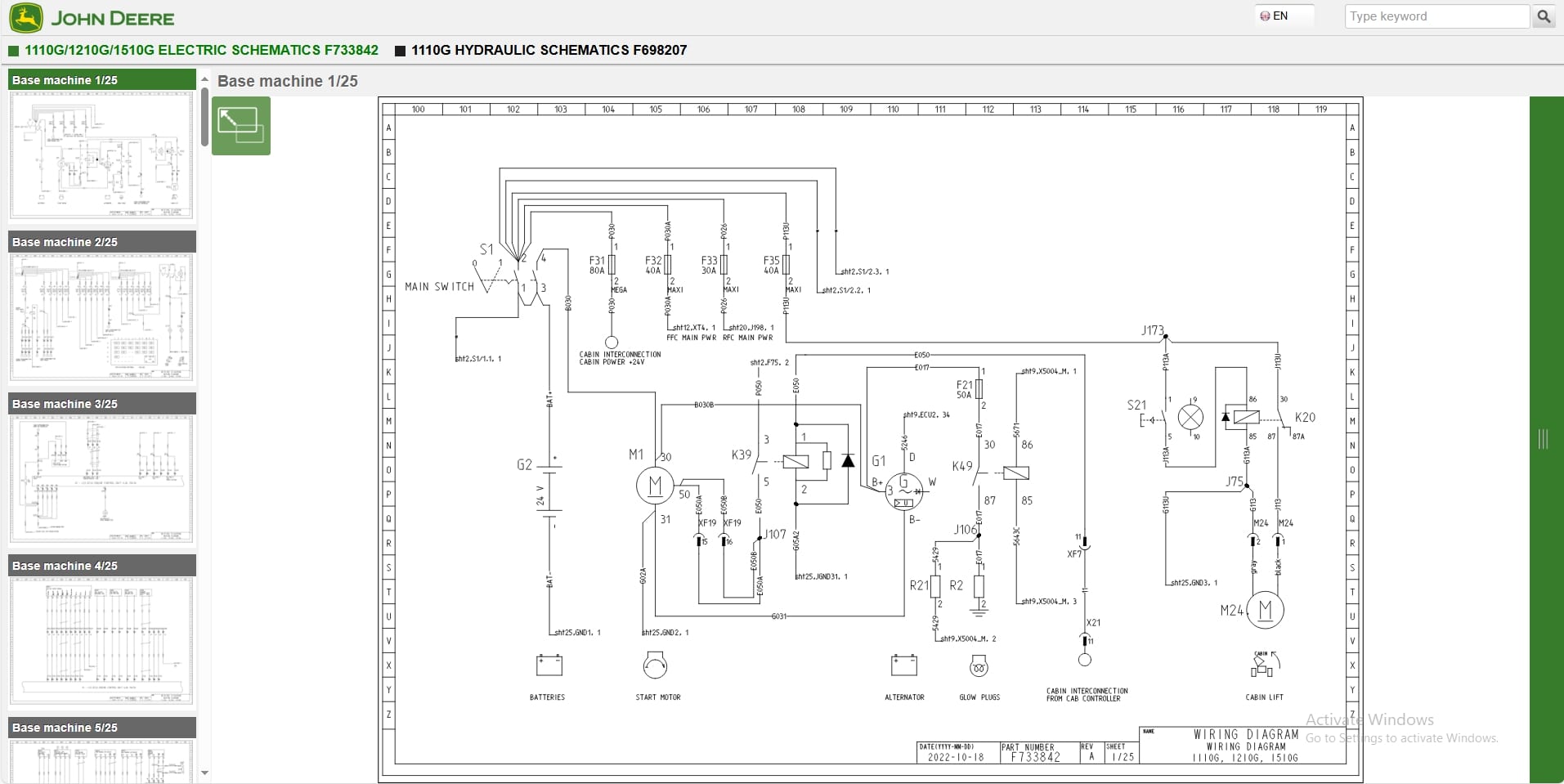 John Deere Forwarder 1110G RLC 1WJ1110G004869 Hydraulic Electrical Schematic (2)