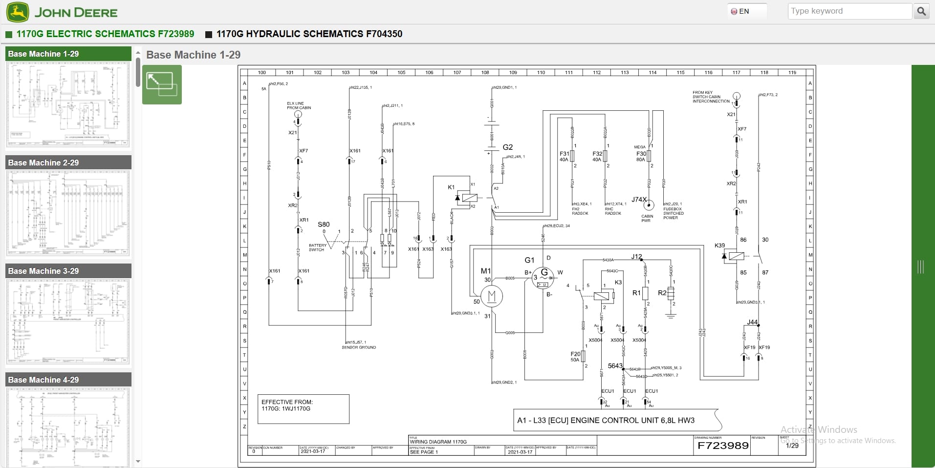 John Deere Forwarder 1170G 1WJ1170G003572 3580 Hydraulic Electrical Schematic (2)