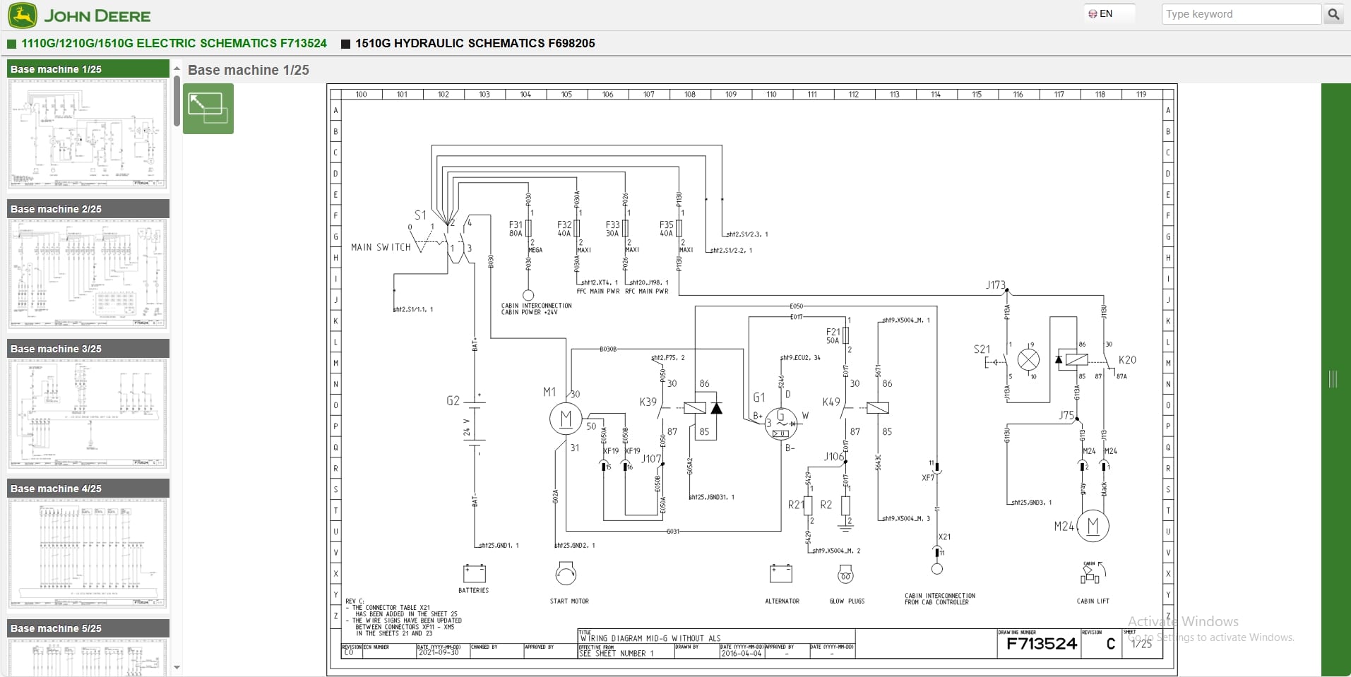 John Deere Forwarder 1510G RLC 1WJ1510G004820 4832 Hydraulic Electrical Schematic (2)