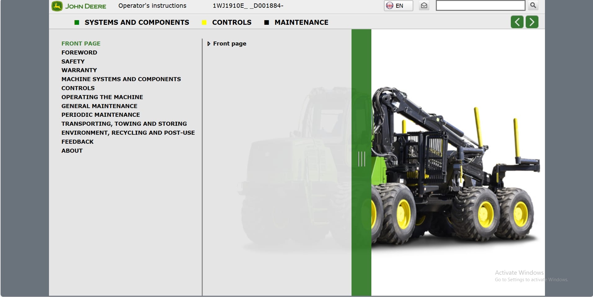 John Deere Forwarder 1910E 1WJ1910ED001884 Operation Manual (1)