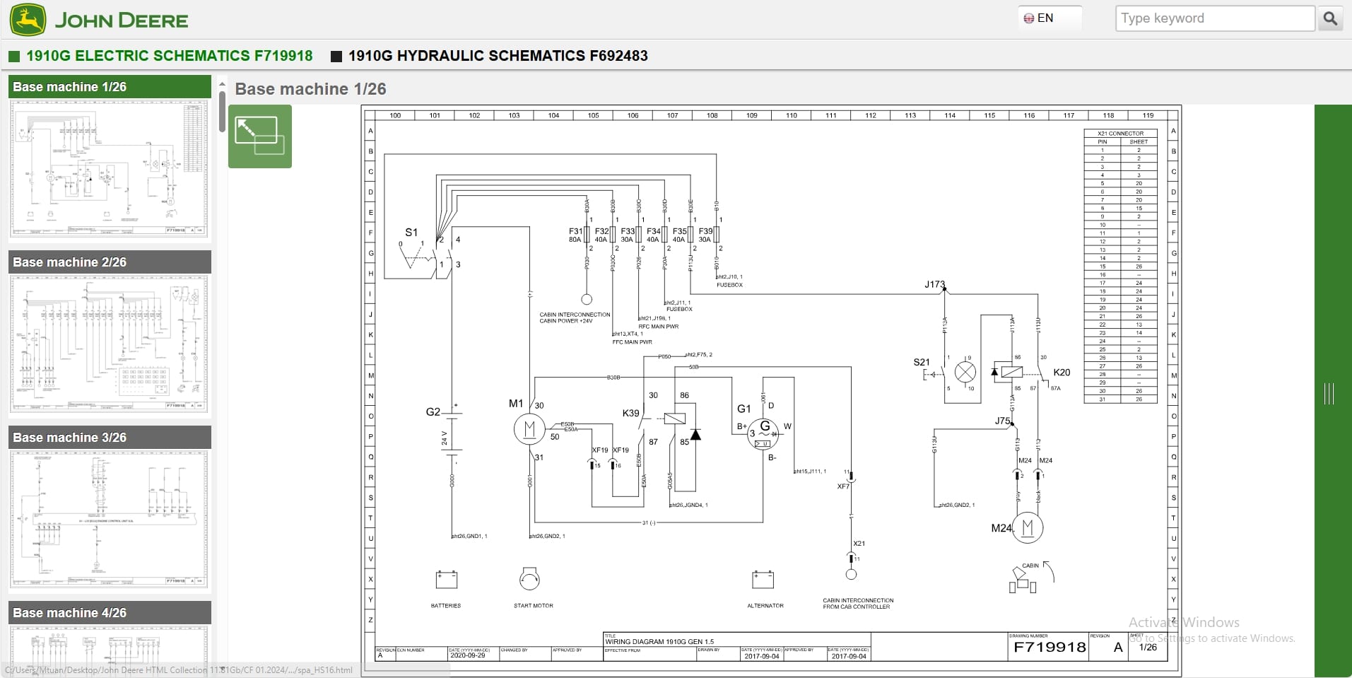 John Deere Forwarder 1910G RLC 1WJ1910G002381 2404 Hydraulic Electrical Schematic (2)