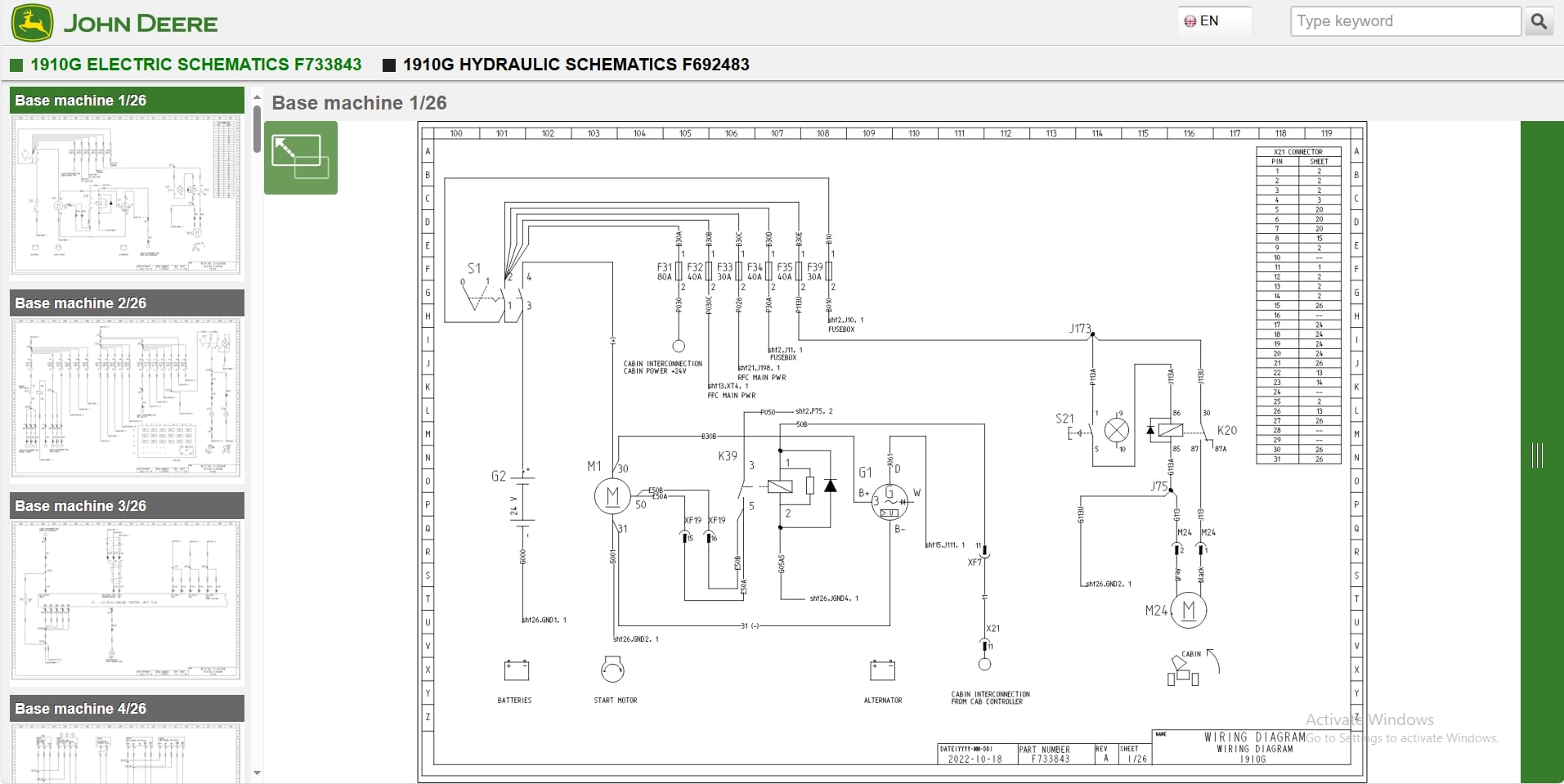 John Deere Forwarder 1910G RLC 1WJ1910G002488 Hydraulic Electrical Schematic (2)