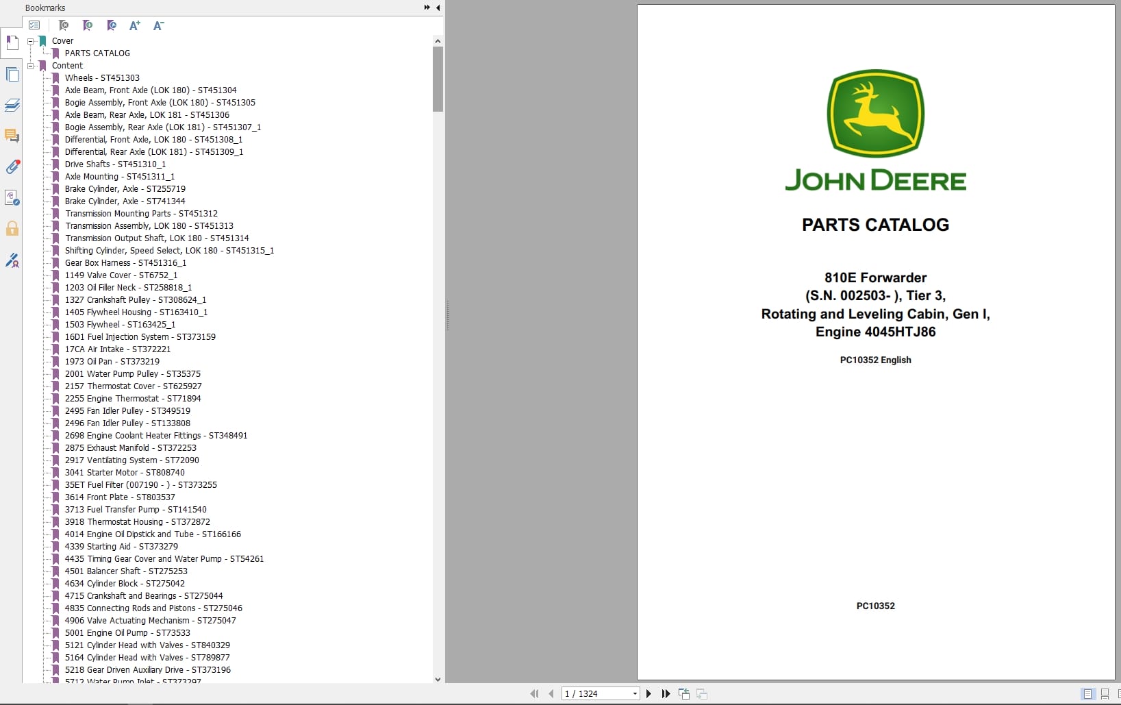 John Deere Forwarder 810E 002503 Parts Catalog PC10352 2025 (1)