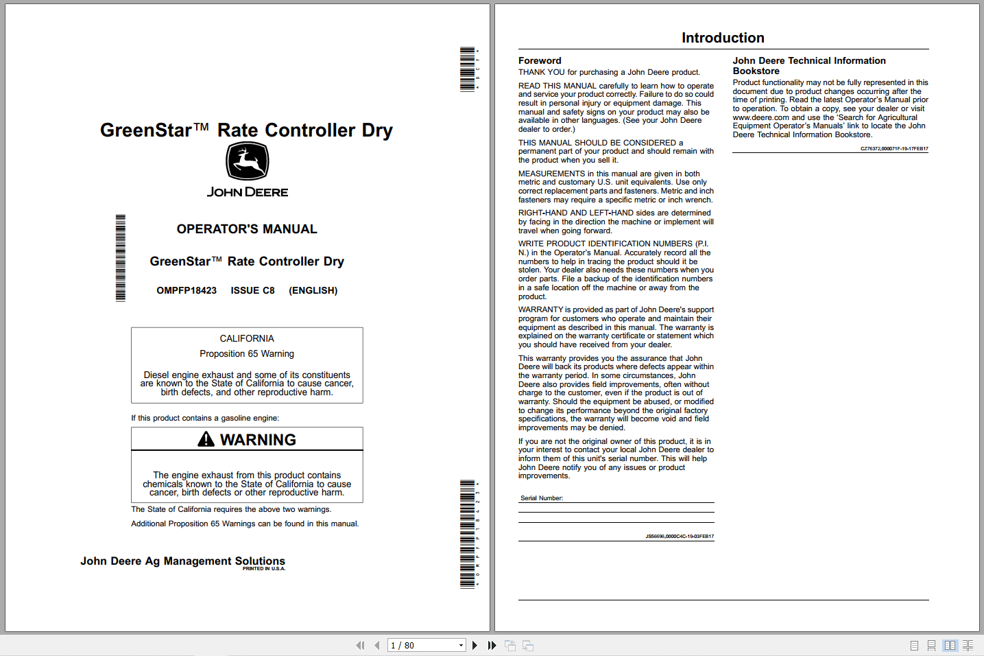 John Deere GreenStar Rate Controller Dry Operators Manual OMPFP18423 (1)