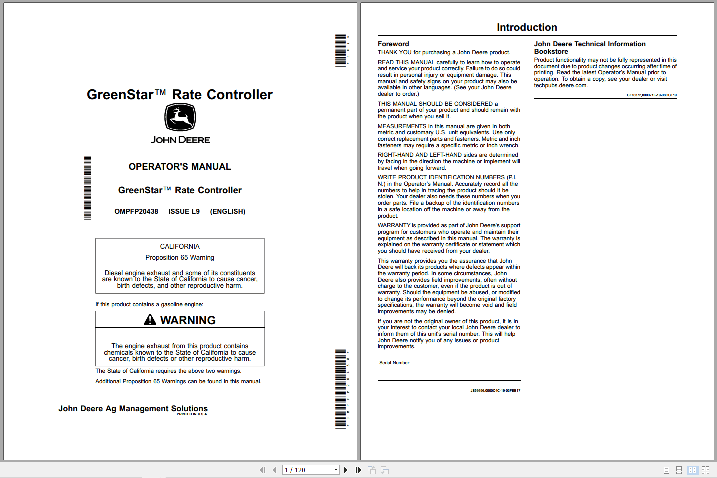 John Deere GreenStar Rate Controller Dry Operators Manual OMPFP20438 (1)