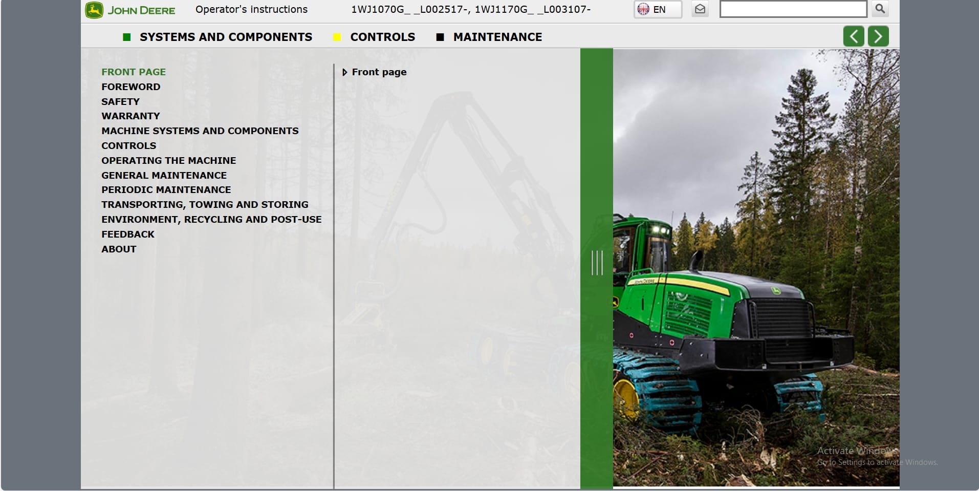 John Deere Harvester 1070G 1170G Operation Manual (1)