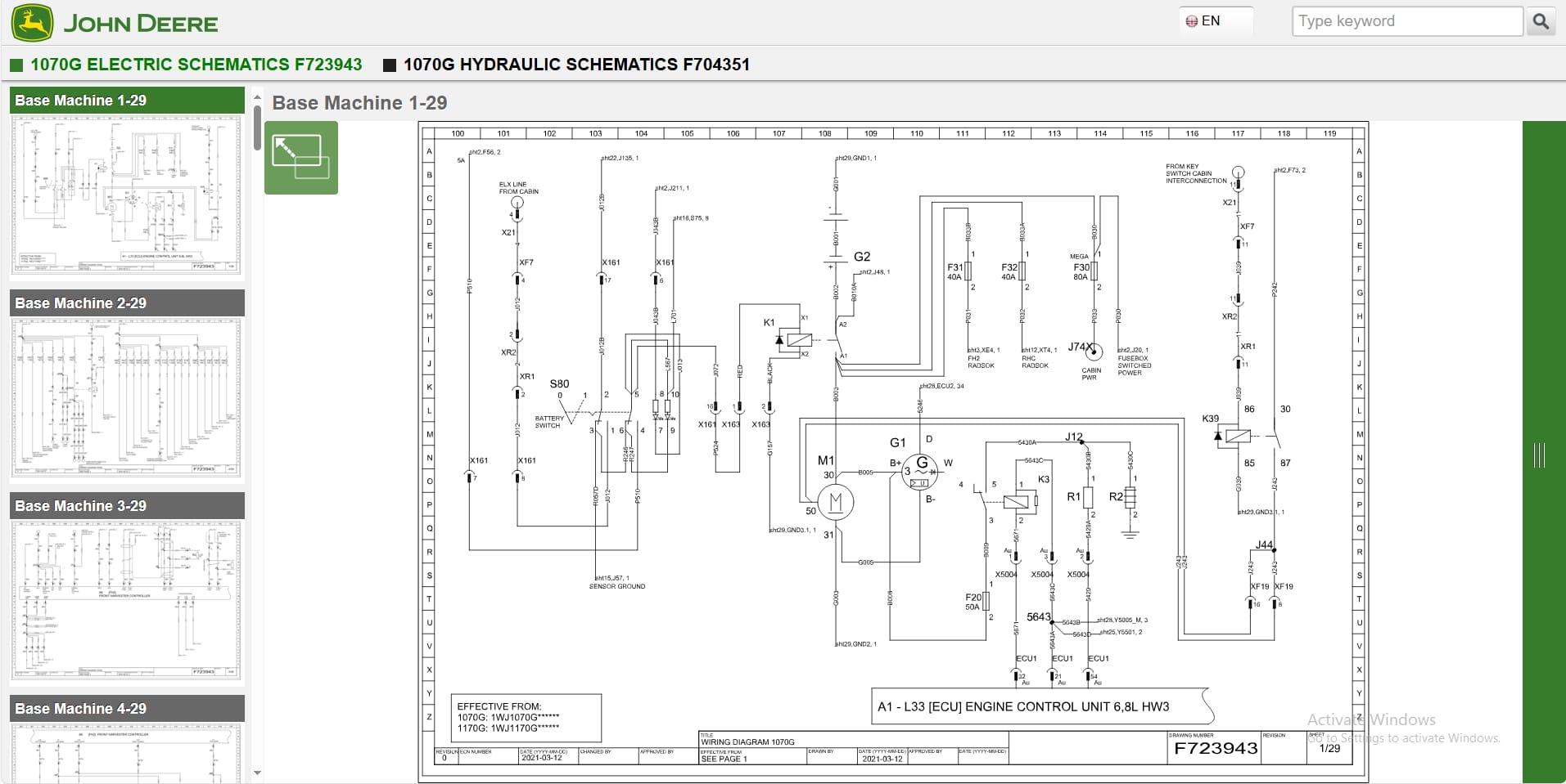 John Deere Harvester 1070G 1WJ1070G002594 2605 Hydraulic Electrical Schematic (2)