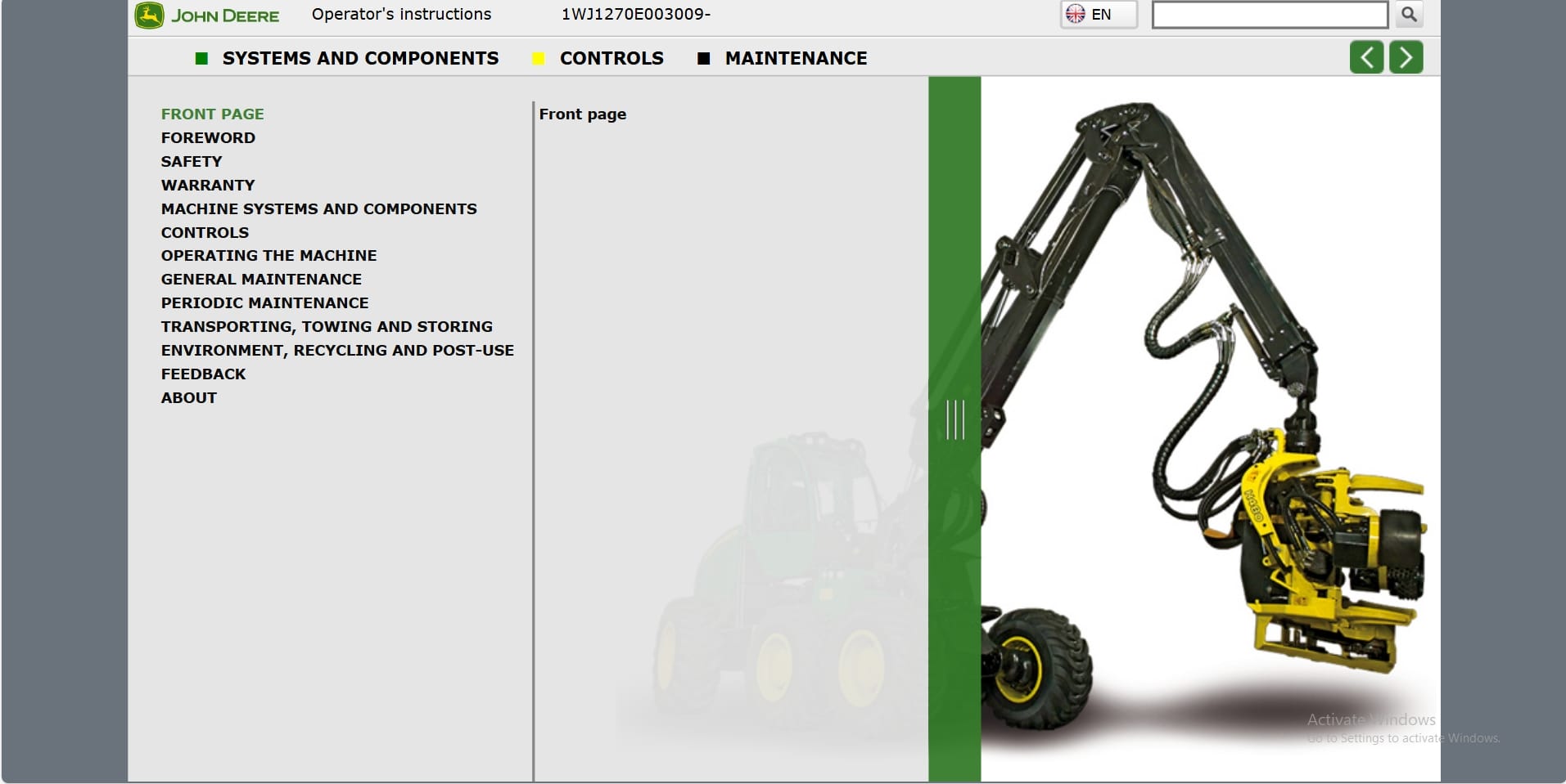John Deere Harvester 1270E 1WJ1270E003009 Operation Manual (1)