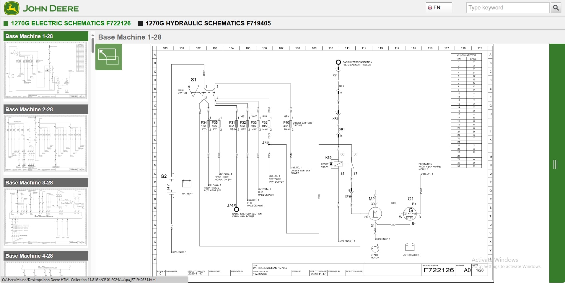 John Deere Harvester 1270G 1WJ1270G005371 5384 Hydraulic Electrical Schematic (2)
